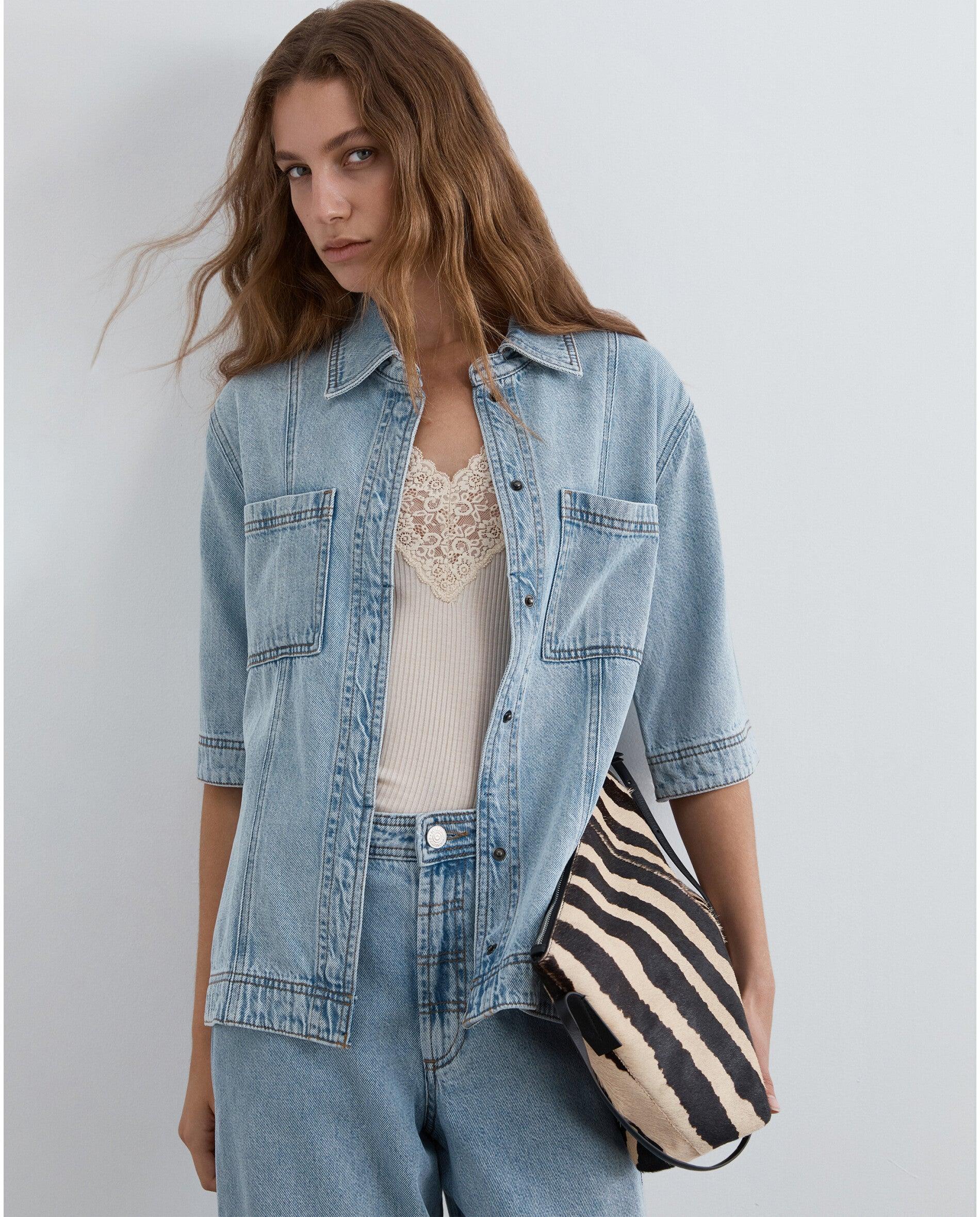 Camisa de mujer denim de manga corta - Scalpers - Índigo Índigo-1