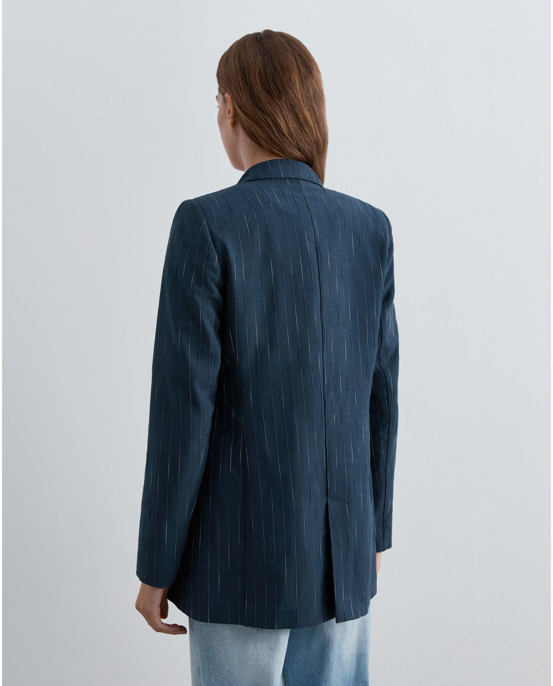 Blazer de mujer regular fit en tejido de rayas con lurex - Scalpers - Azul oscuro Azul oscuro-2