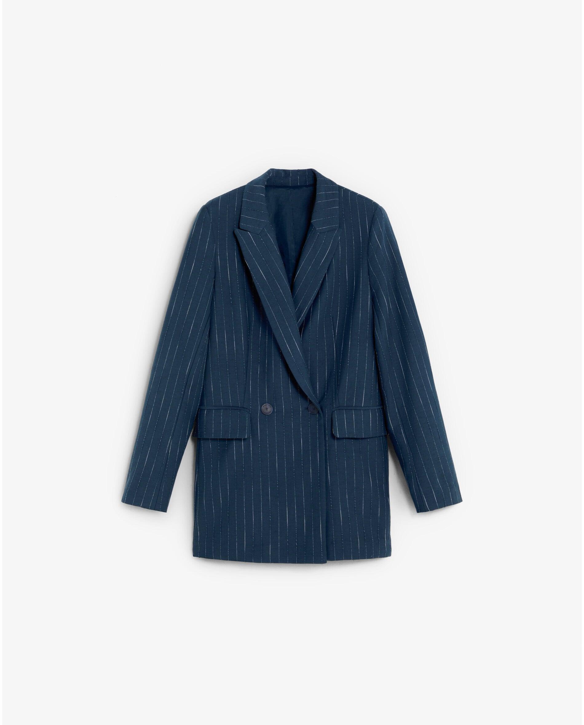Blazer de mujer regular fit en tejido de rayas con lurex - Scalpers - Azul oscuro Azul oscuro-6