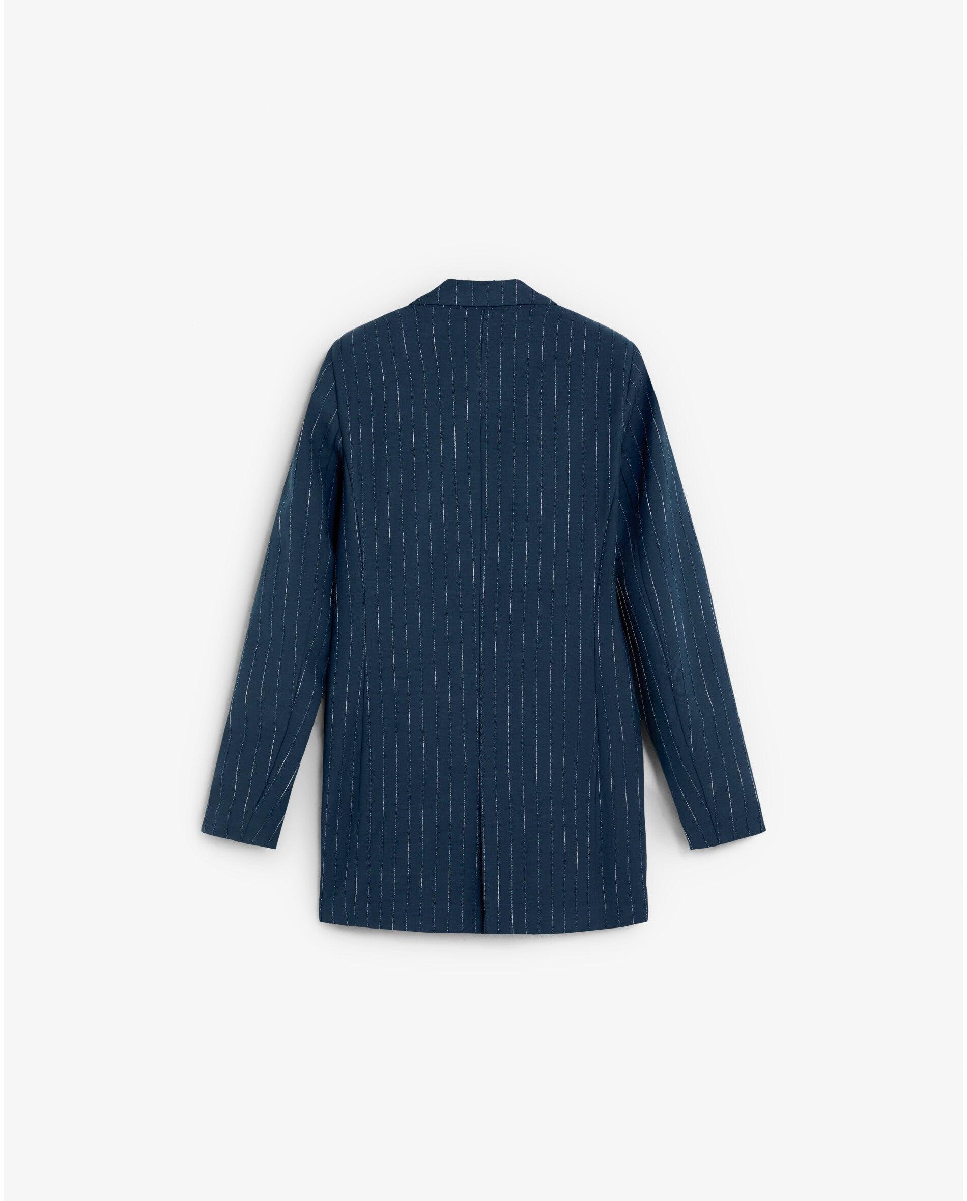 Blazer de mujer regular fit en tejido de rayas con lurex - Scalpers - Azul oscuro Azul oscuro-5