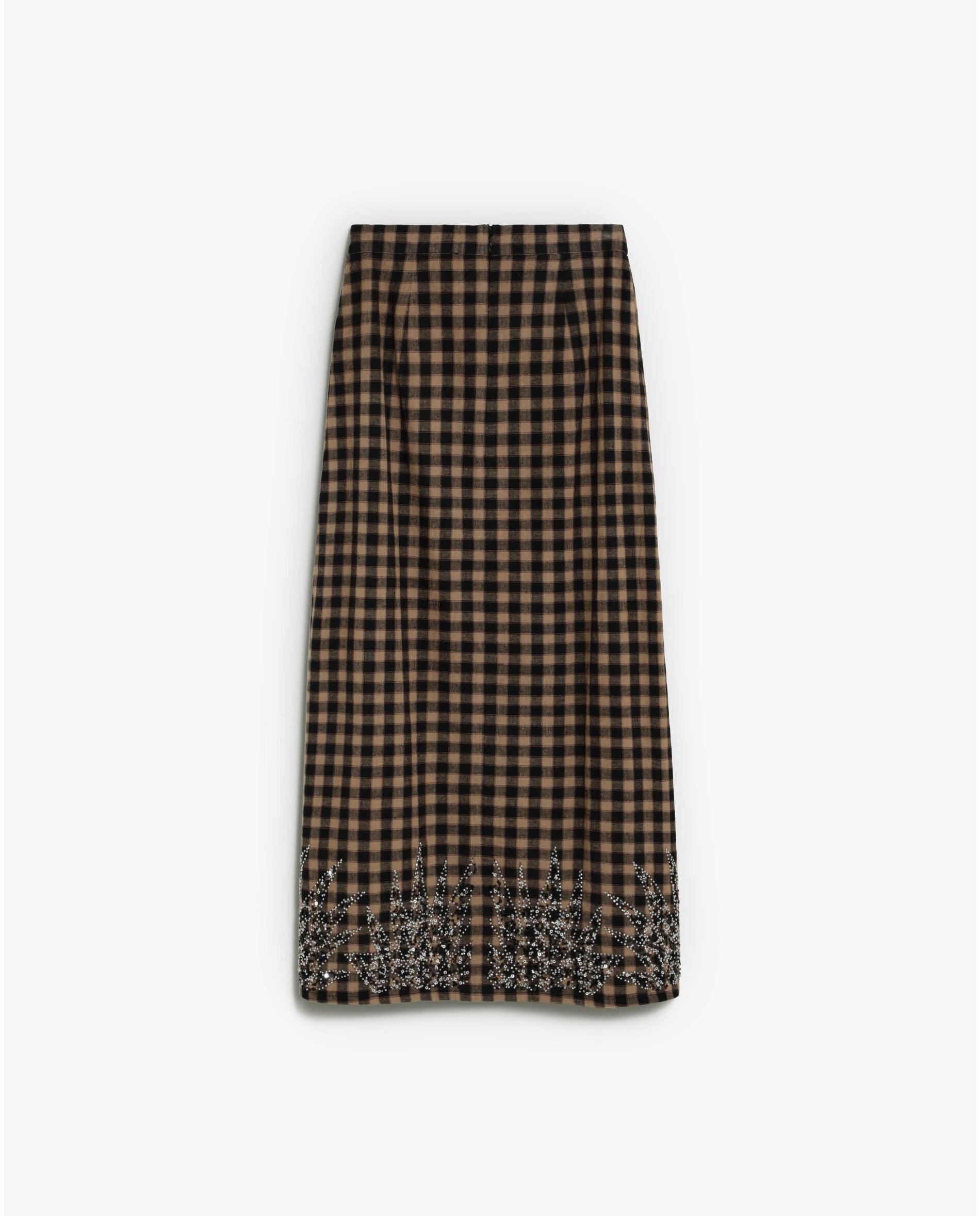 Falda midi con estampado vichy y detalles bordados con lentejuelas - Scalpers - Caramelo Caramelo-2