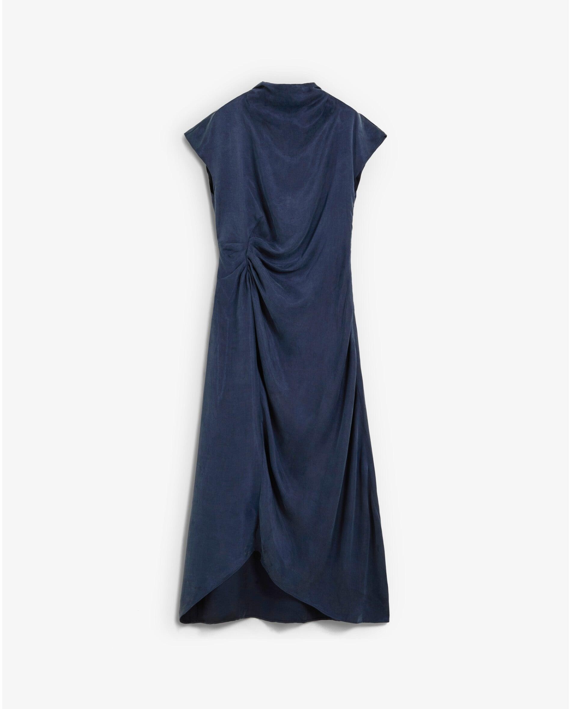 Vestido midi de manga corta con cuello drapeado - Scalpers - Navy Navy-7