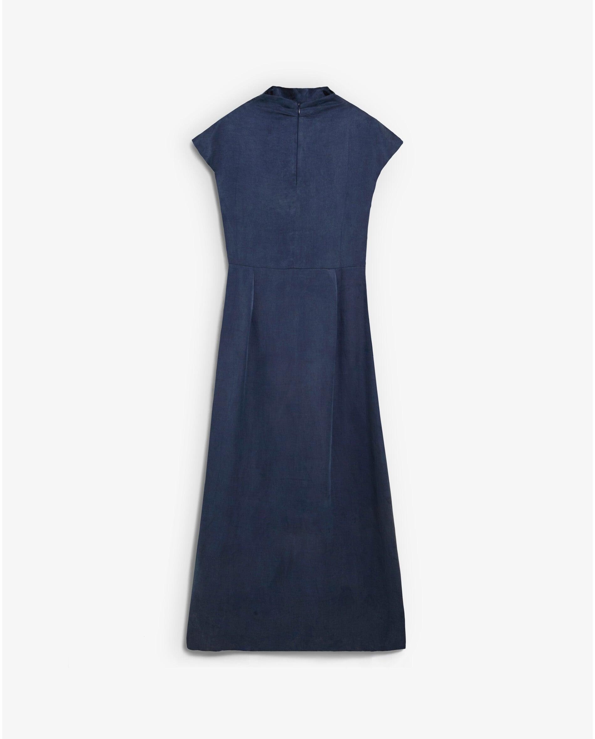 Vestido midi de manga corta con cuello drapeado - Scalpers - Navy Navy-6