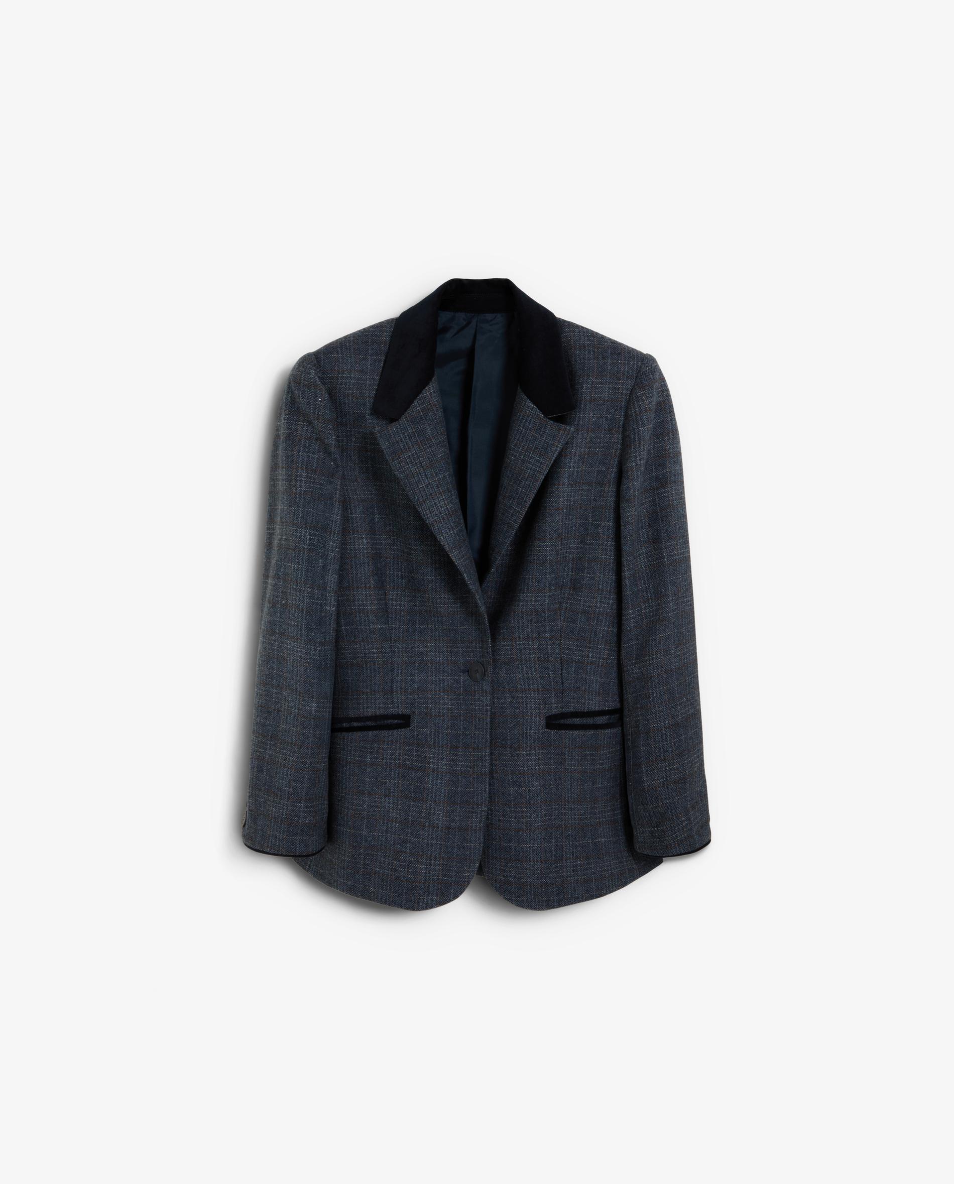Blazer de mujer de cuadros con contrastes - Scalpers - Azul oscuro Azul oscuro-1