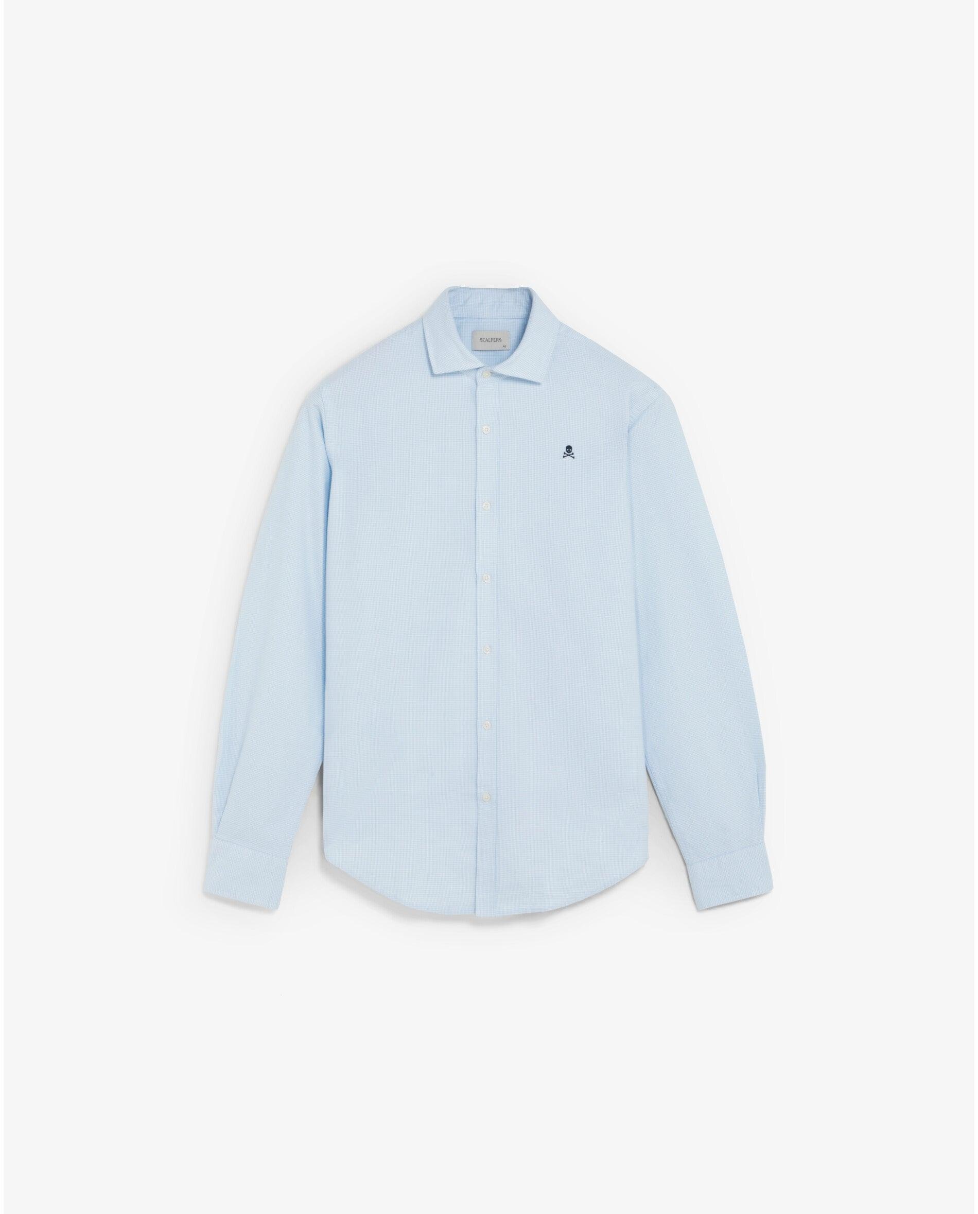 Imagen 0 de Camisa oxford de hombre slim fit con microestampado de cuadros Azul