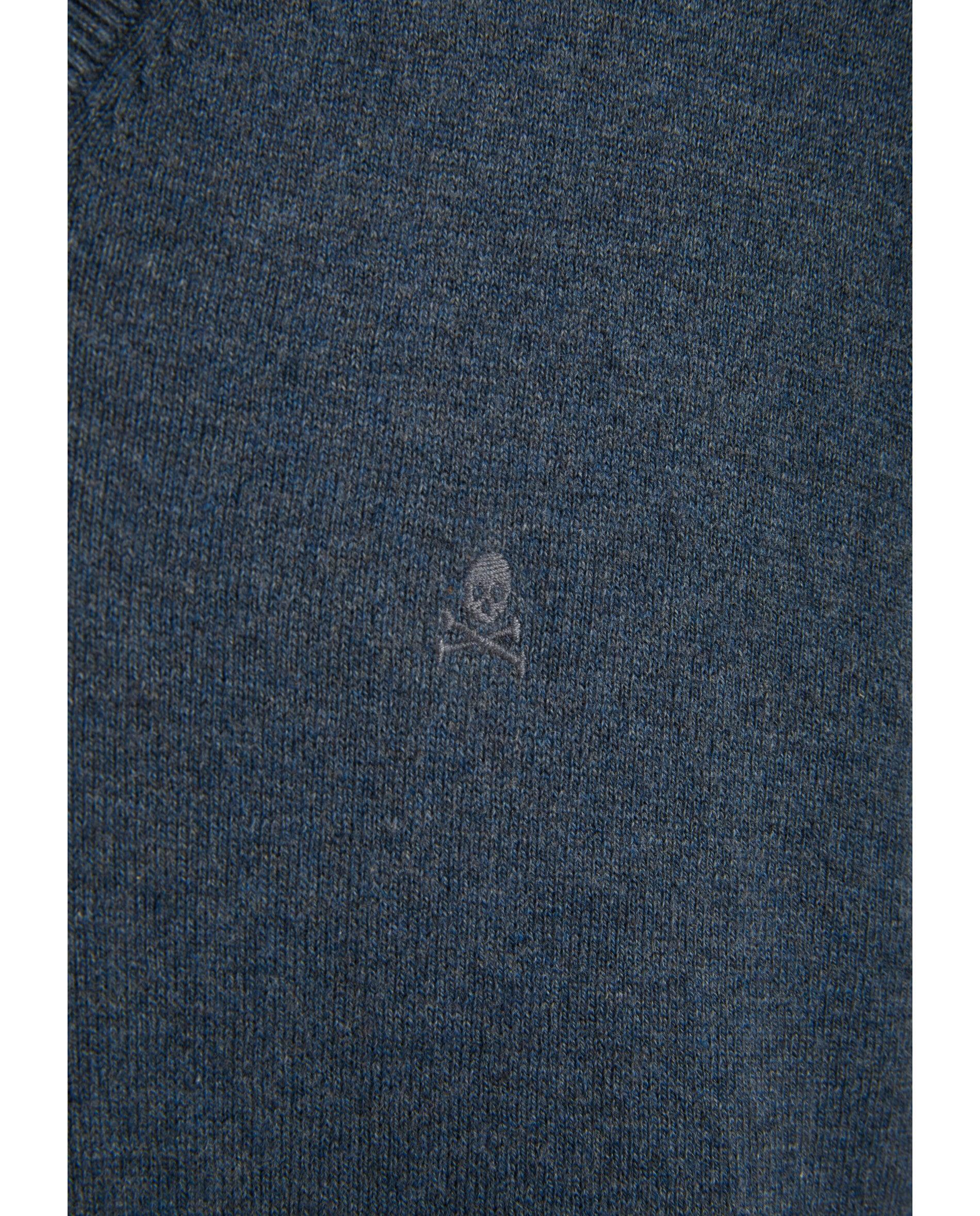 Jersey de hombre con cuello de pico y calavera bordada a tono - Scalpers - Azul índigo Azul índigo-2