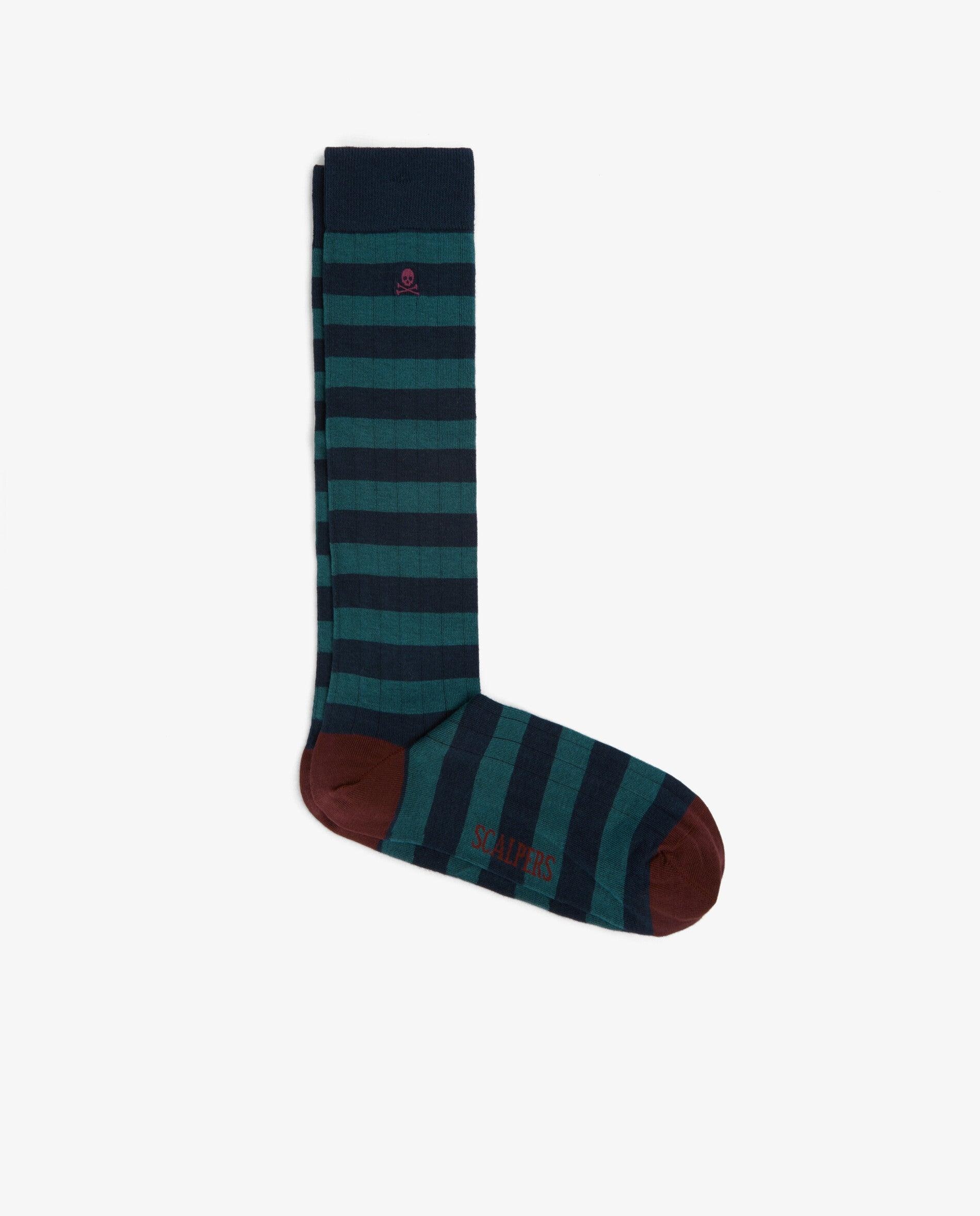 Calcetines altos de hombre de caña alta con estampado de rayas - Scalpers - Navy Navy-1