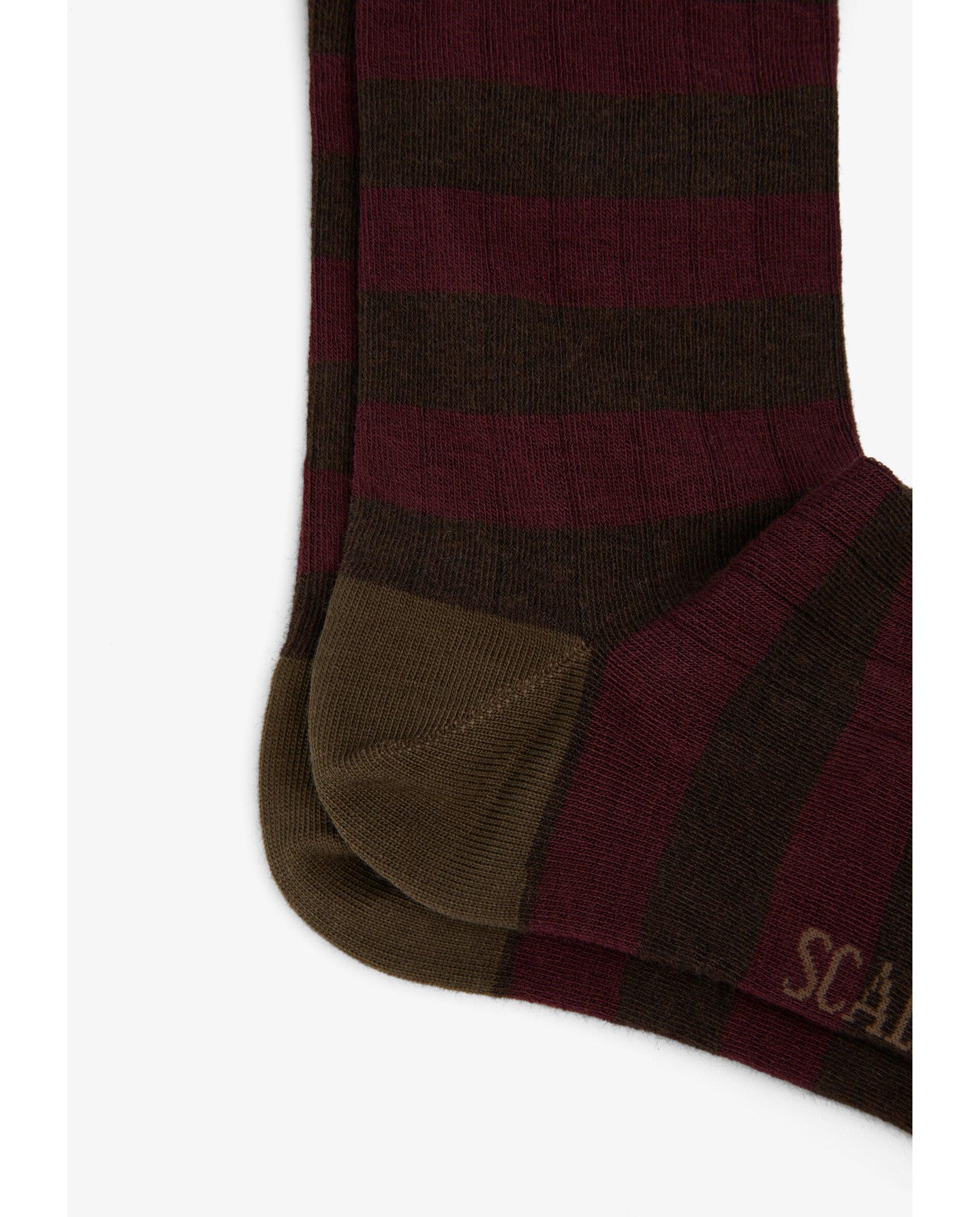 Calcetines altos de hombre de caña alta con estampado de rayas - Scalpers - Marrón Marrón-2