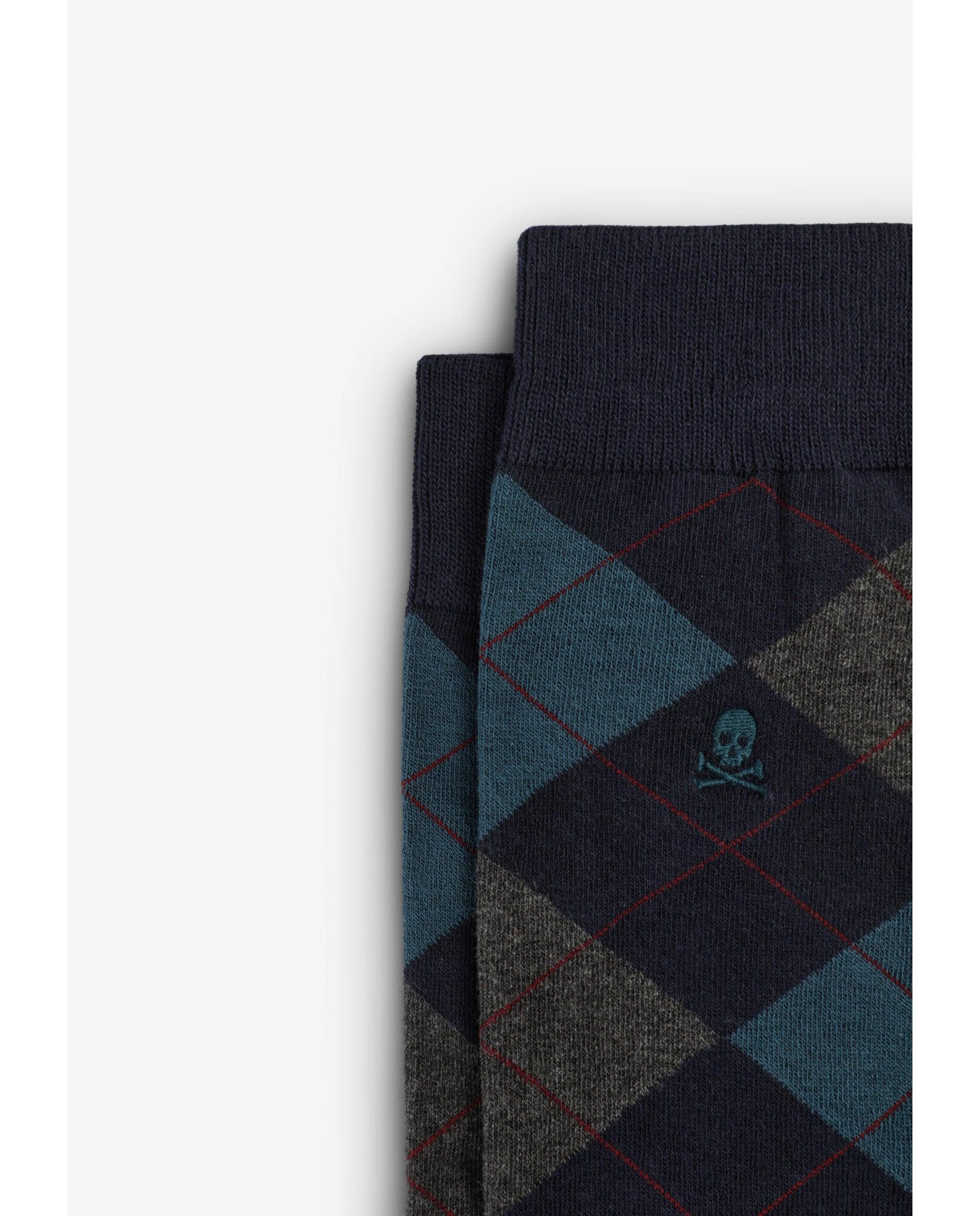 Calcetines altos de hombre con estampado de rombos - Scalpers - Navy Navy-3