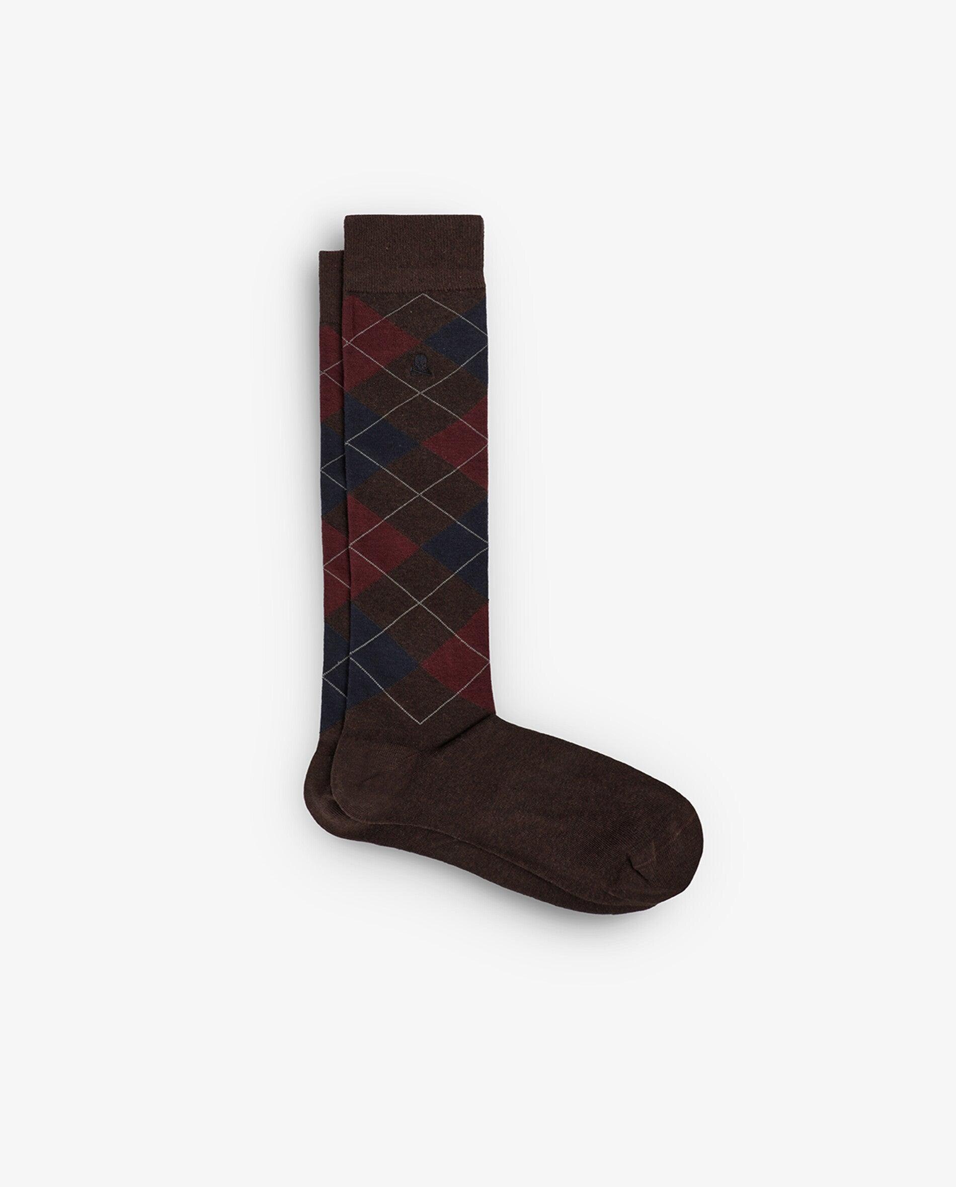 Calcetines altos de hombre con estampado de rombos - Scalpers - Marrón Marrón-1