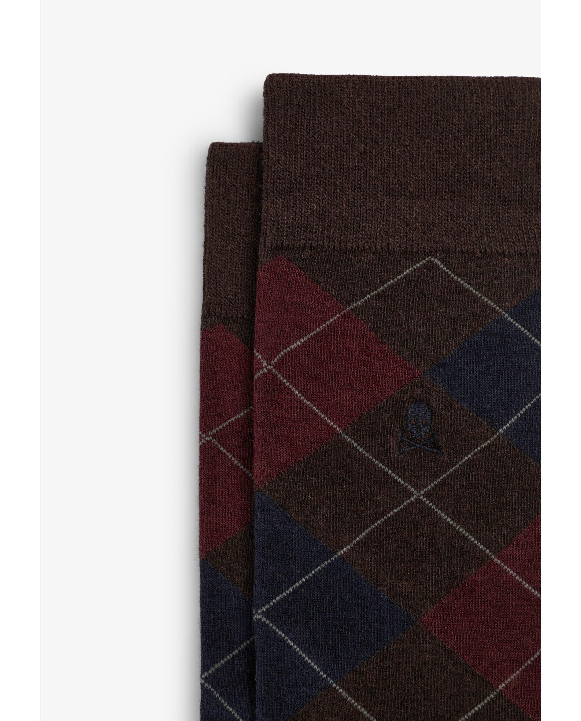 Calcetines altos de hombre con estampado de rombos - Scalpers - Marrón Marrón-3