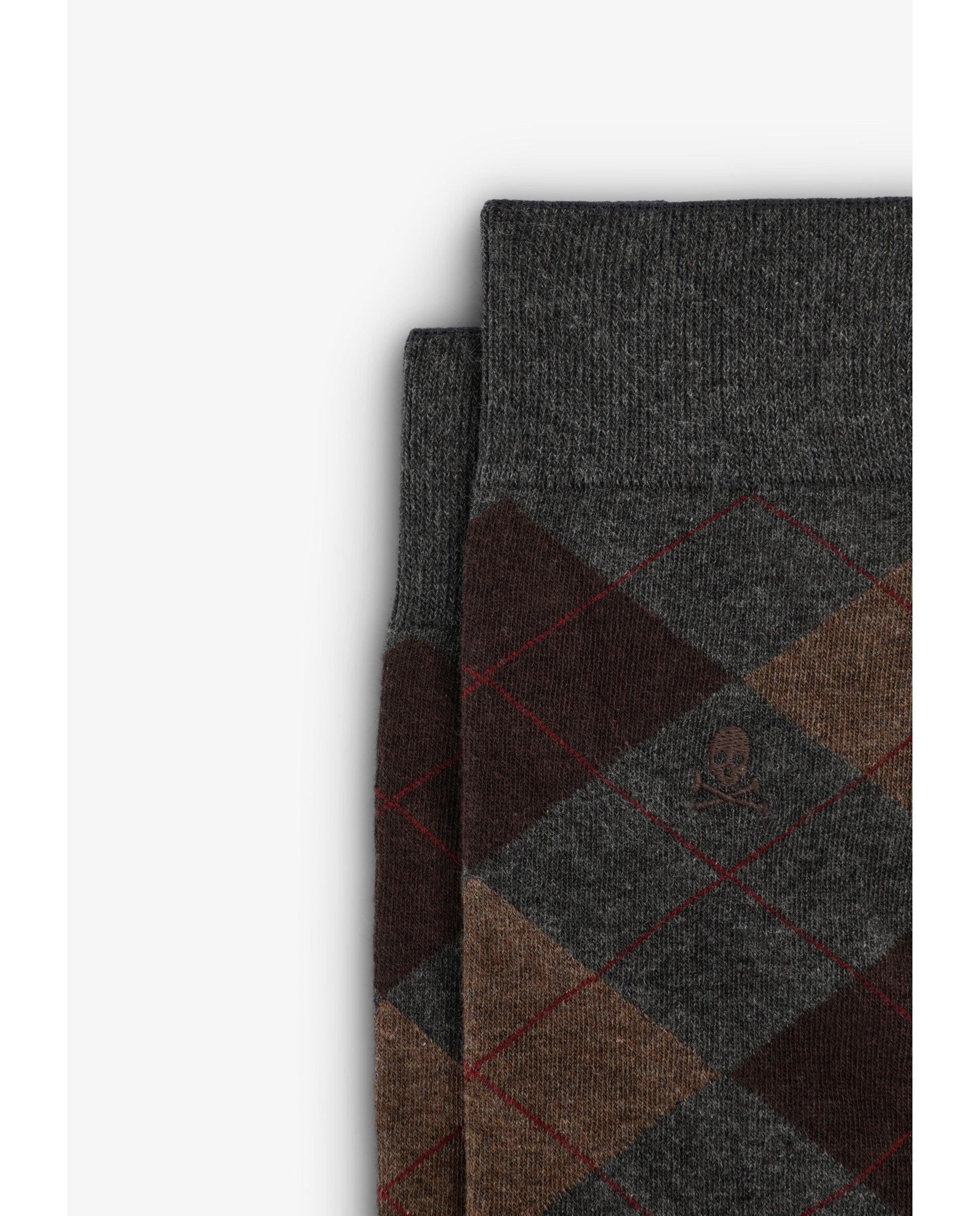 Calcetines altos de hombre con estampado de rombos - Scalpers - Gris Gris-3