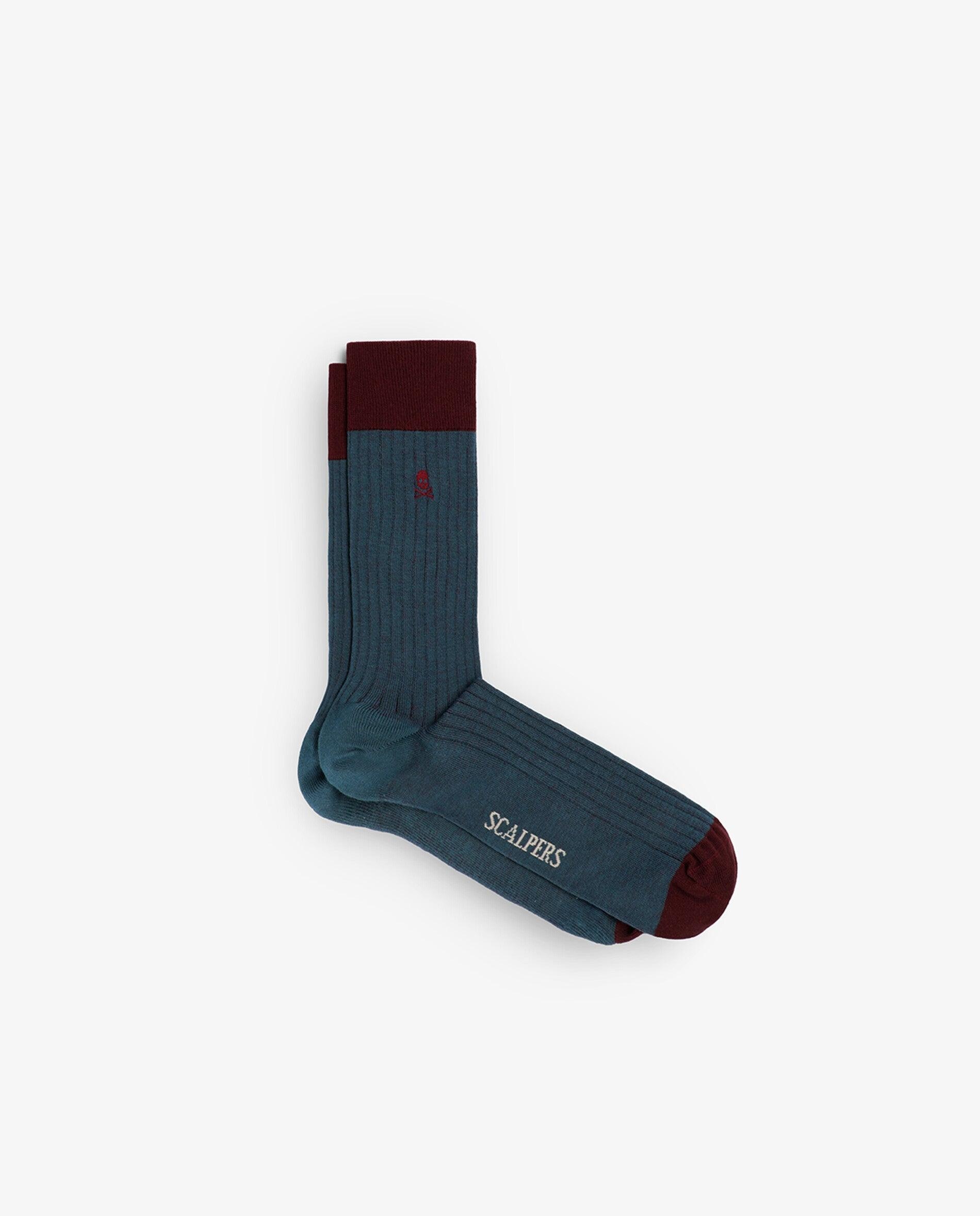 Calcetines de hombre de media caña con contraste en caña y puntera - Scalpers - Verde oscuro Verde oscuro-1