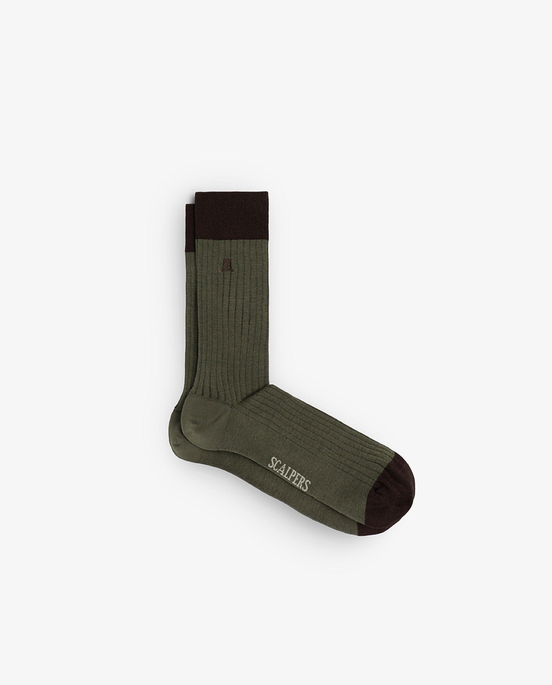 Calcetines de hombre de media caña con contraste en caña y puntera - Scalpers - Kaki Kaki-1