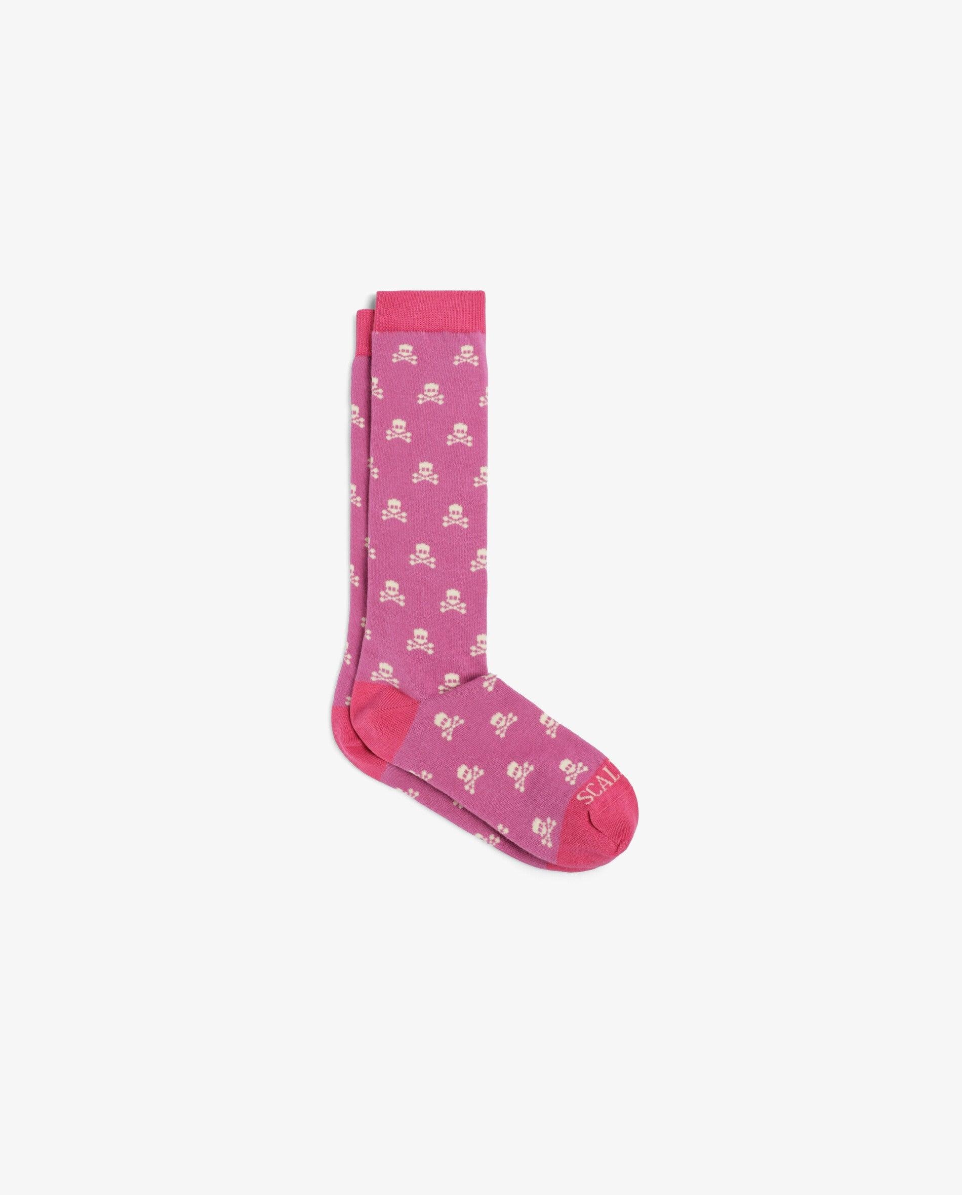 Calcetines altos de niña con estampado de calaveras - Scalpers - Rosa Rosa-1