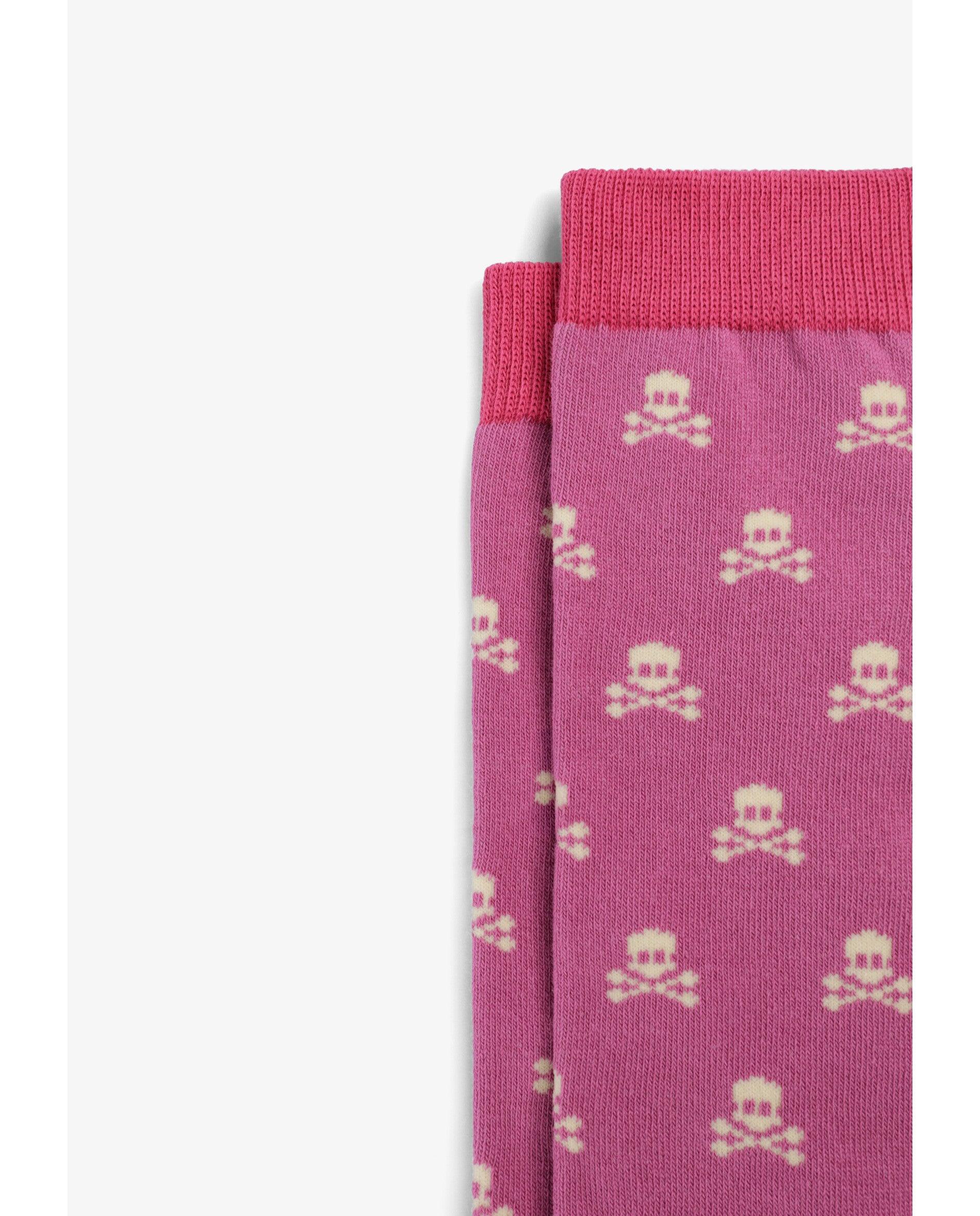 Calcetines altos de niña con estampado de calaveras - Scalpers - Rosa Rosa-3