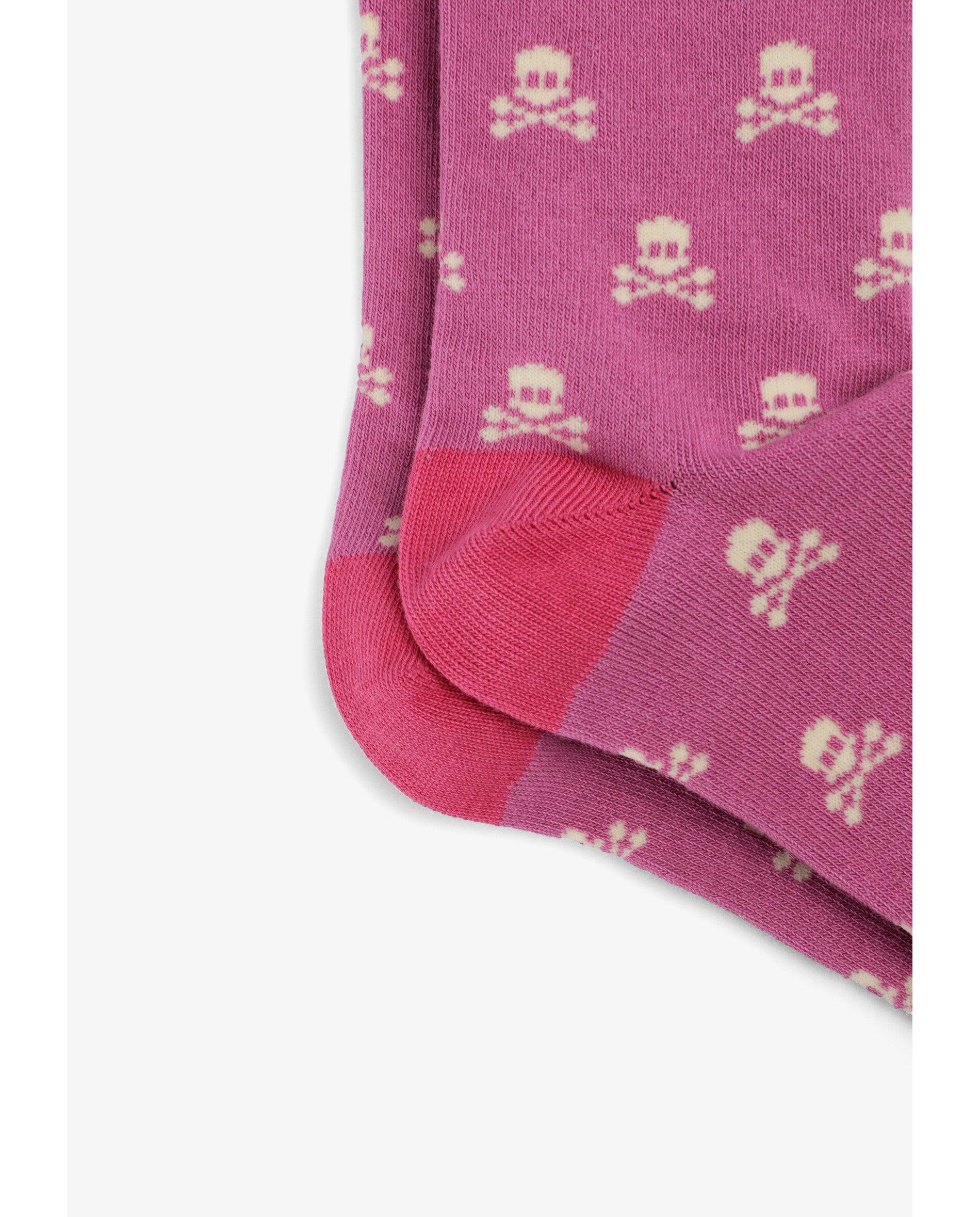Calcetines altos de niña con estampado de calaveras - Scalpers - Rosa Rosa-2