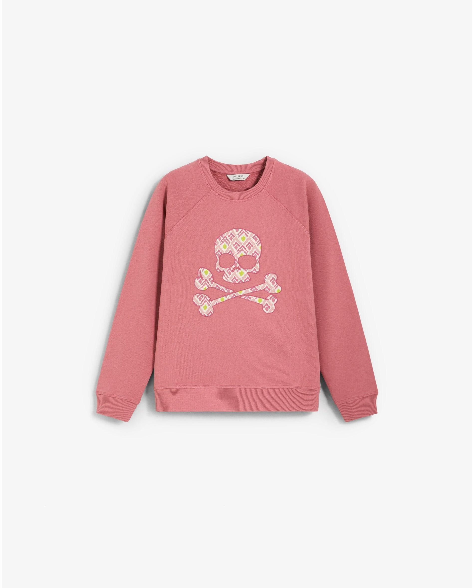 Imagen 0 de Sudadera de niña con cuello redondo y parche frontal en forma de calavera Rosa