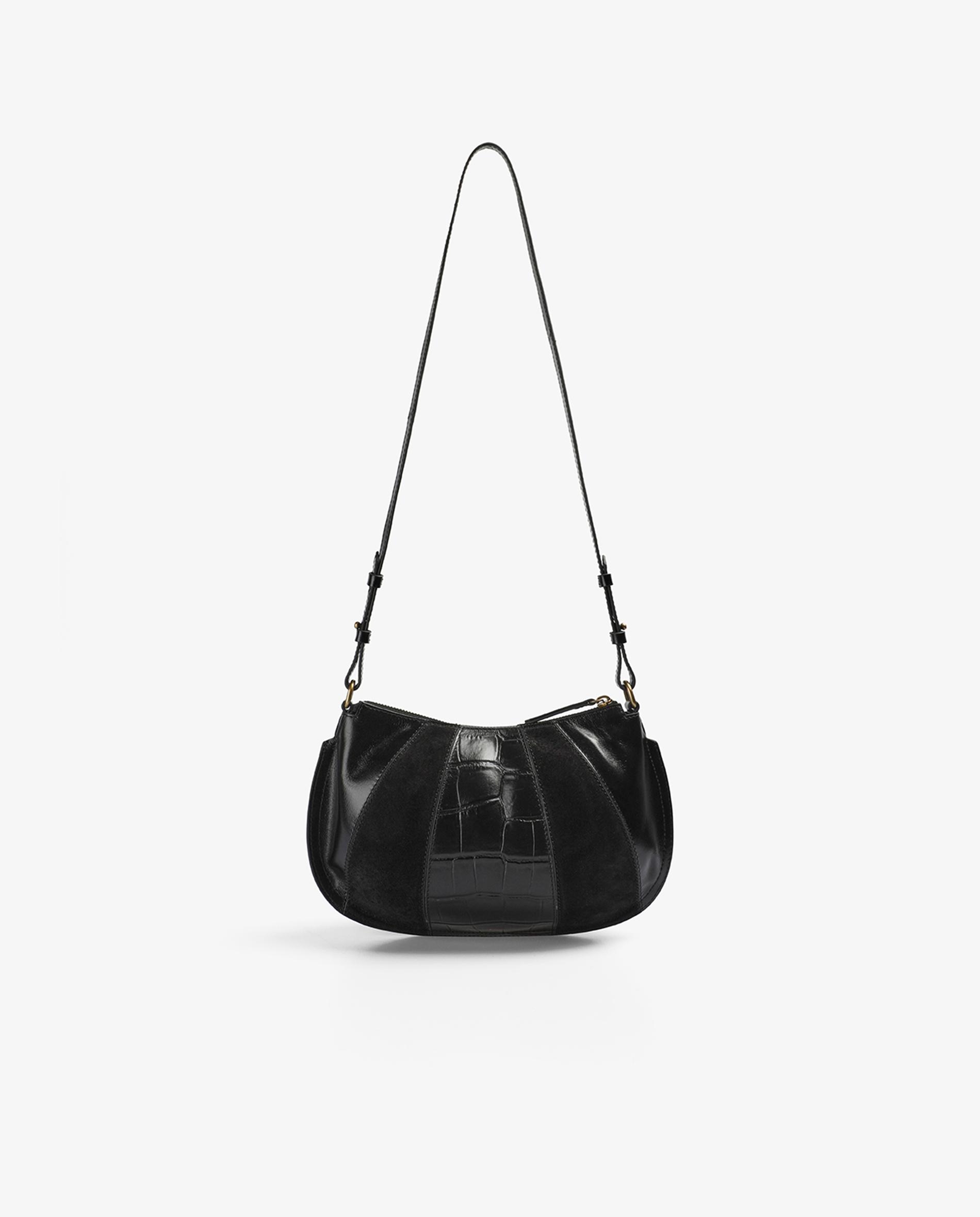 Bolso de hombro en piel y serraje con asa ajustable y studs decorativos - Scalpers - Negro Negro-3