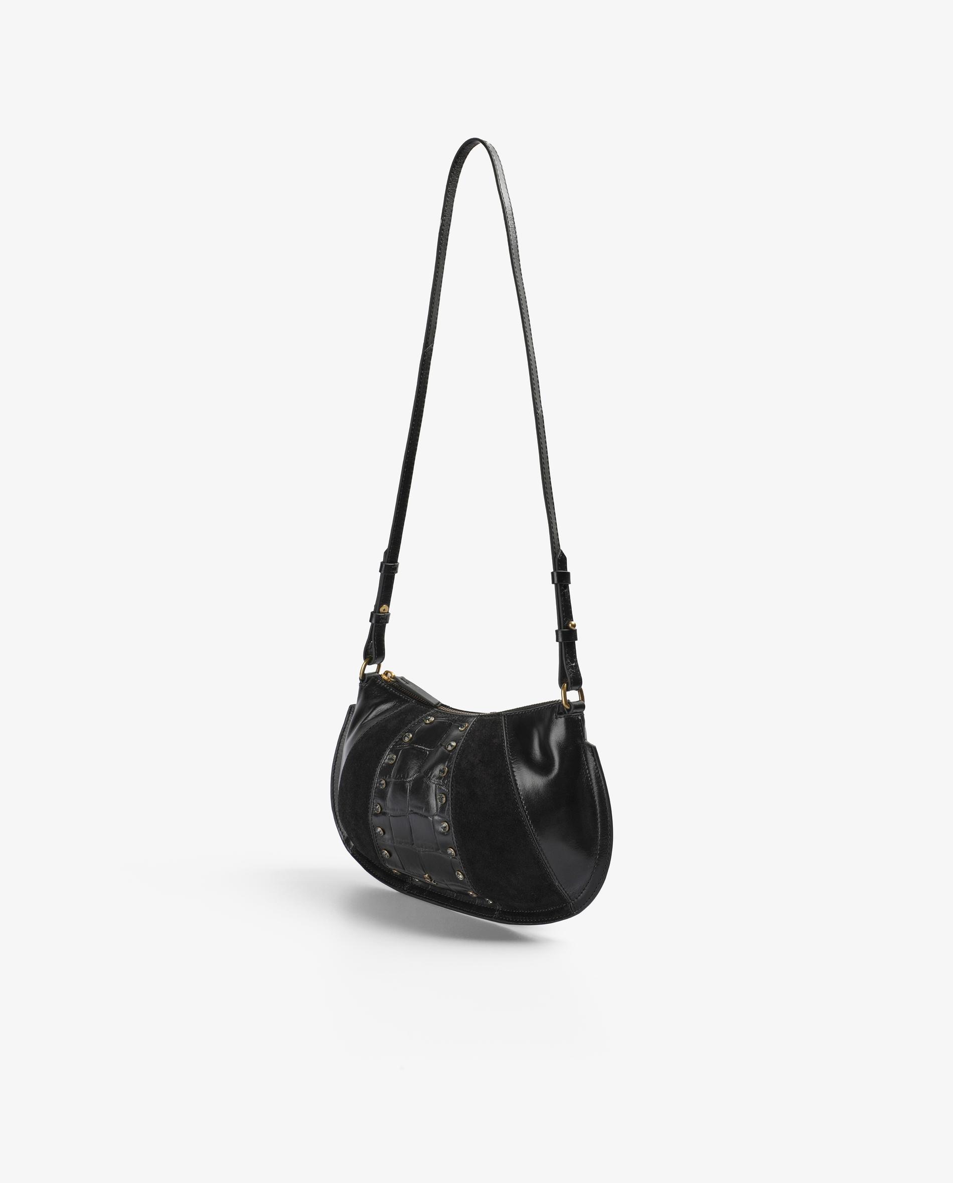 Bolso de hombro en piel y serraje con asa ajustable y studs decorativos - Scalpers - Negro Negro-2