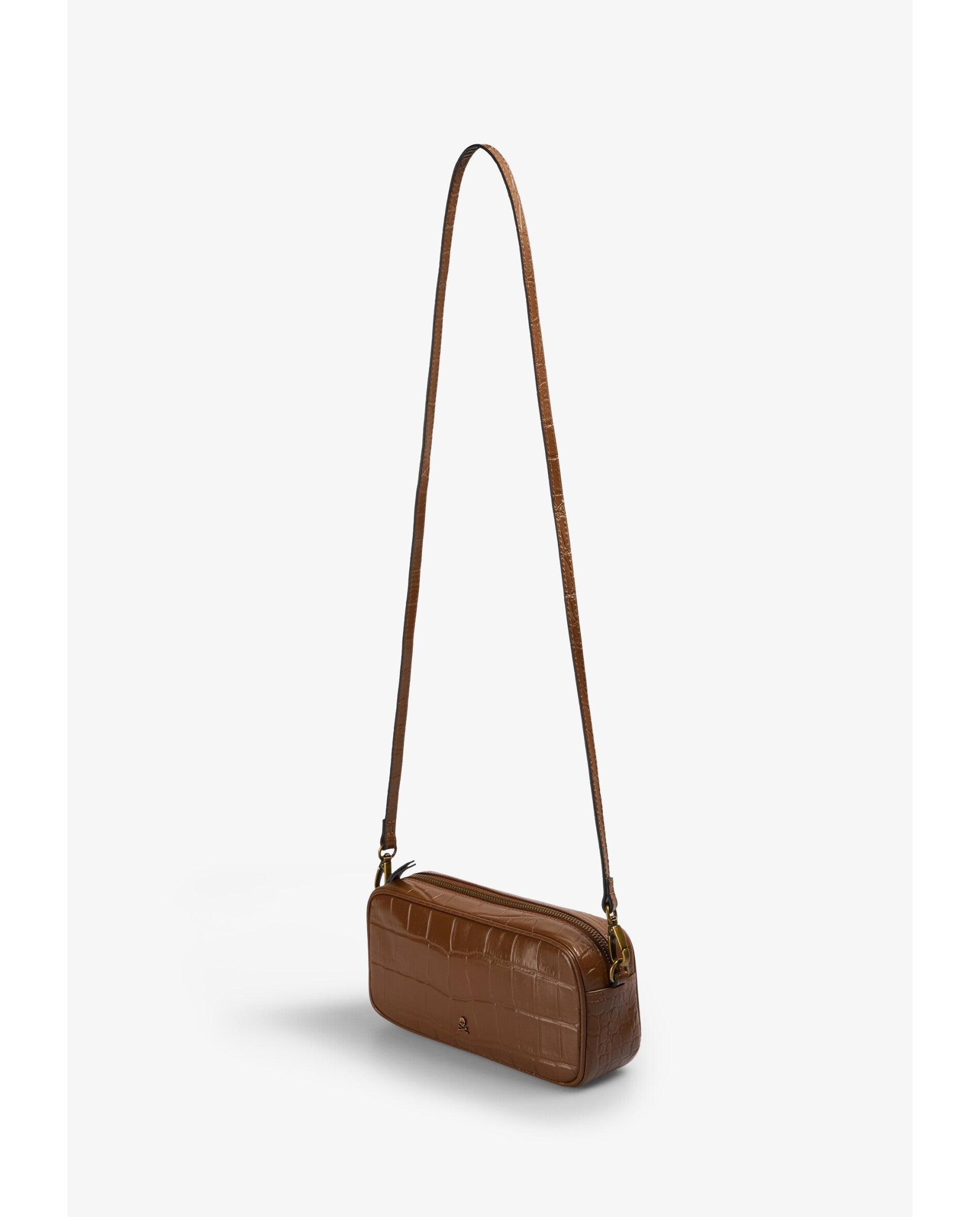 Bandolera de mujer tipo baguette de piel con textura - Scalpers - Caramelo Caramelo-2