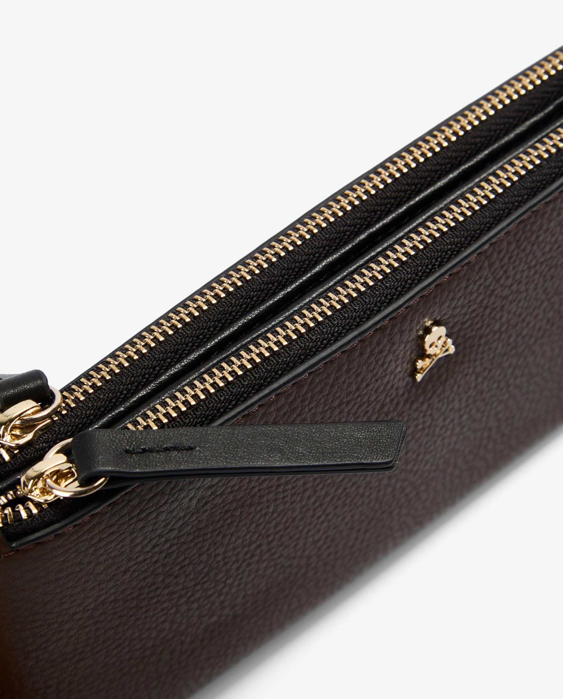 Imagen 6 de Cartera de mujer plegable con doble cremallera - Scalpers - Marrón oscuro Marrón oscuro