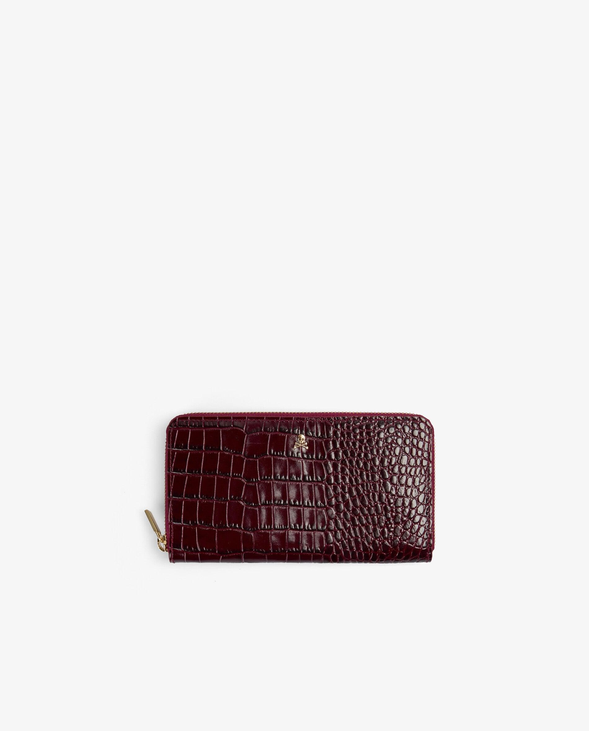 Cartera de mujer de piel en relieve con cierre de cremallera - Scalpers - Burdeos Burdeos-1