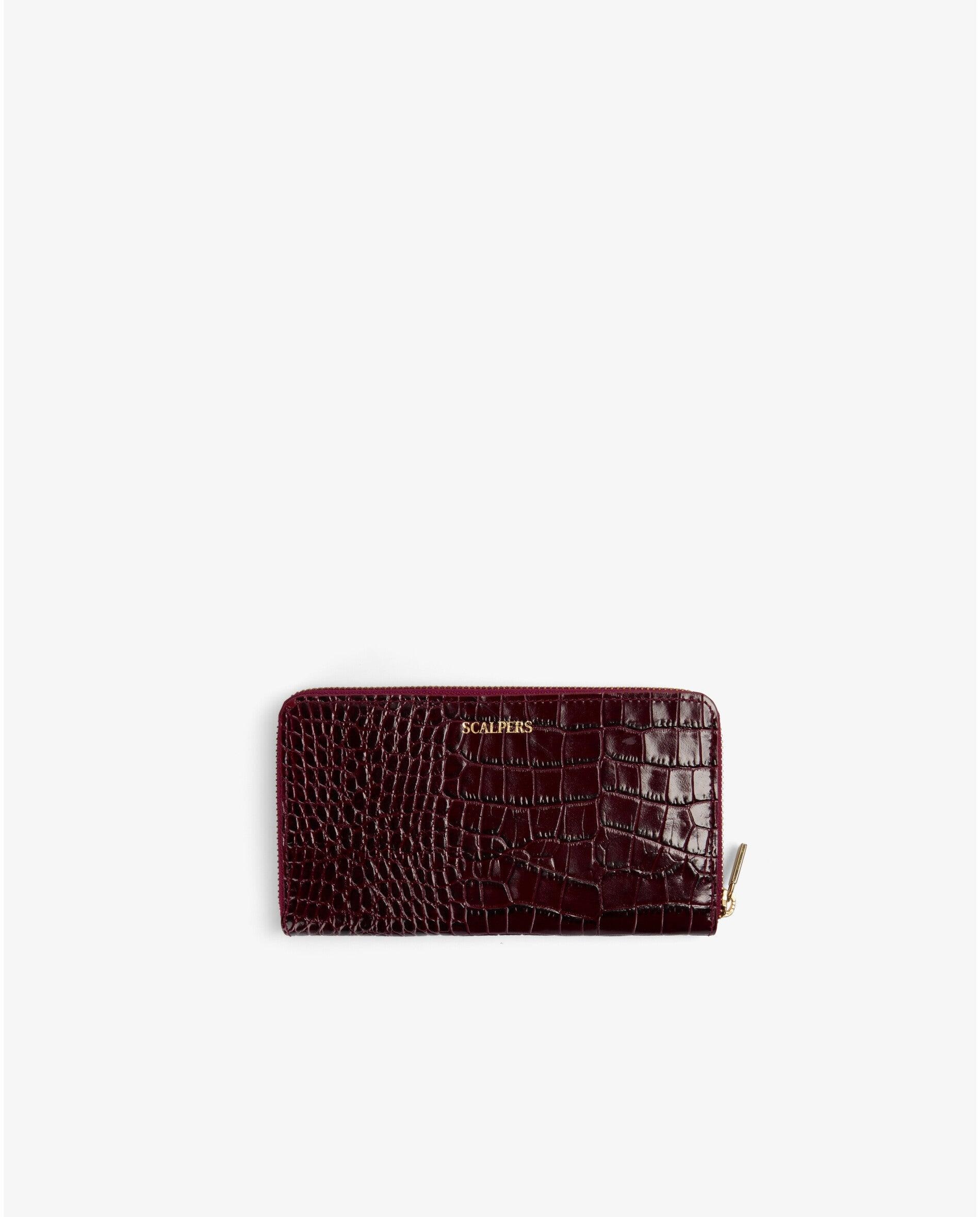 Cartera de mujer de piel en relieve con cierre de cremallera - Scalpers - Burdeos Burdeos-3