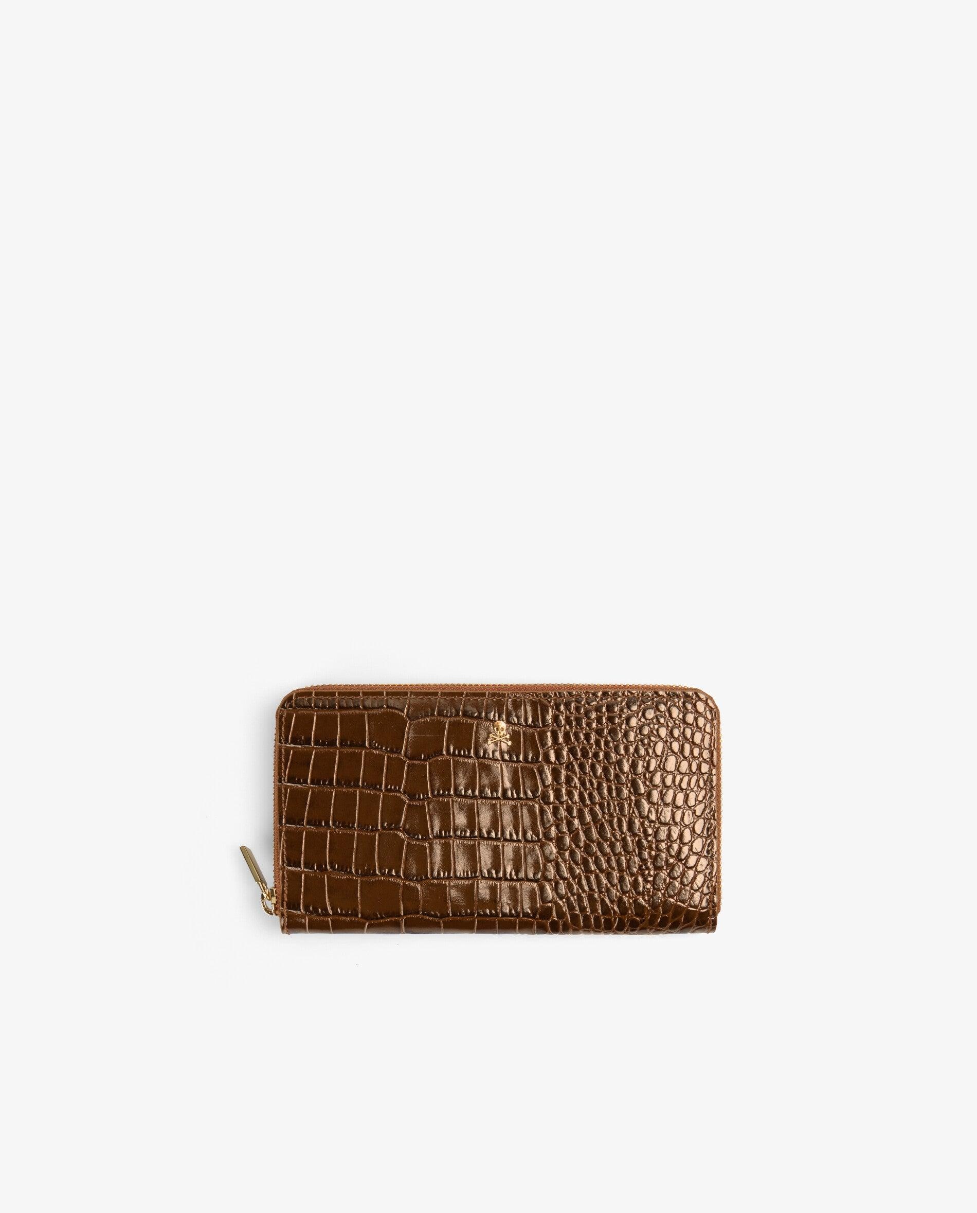 Cartera de mujer de piel en relieve con cierre de cremallera - Scalpers - Marrón oscuro Marrón oscuro-1