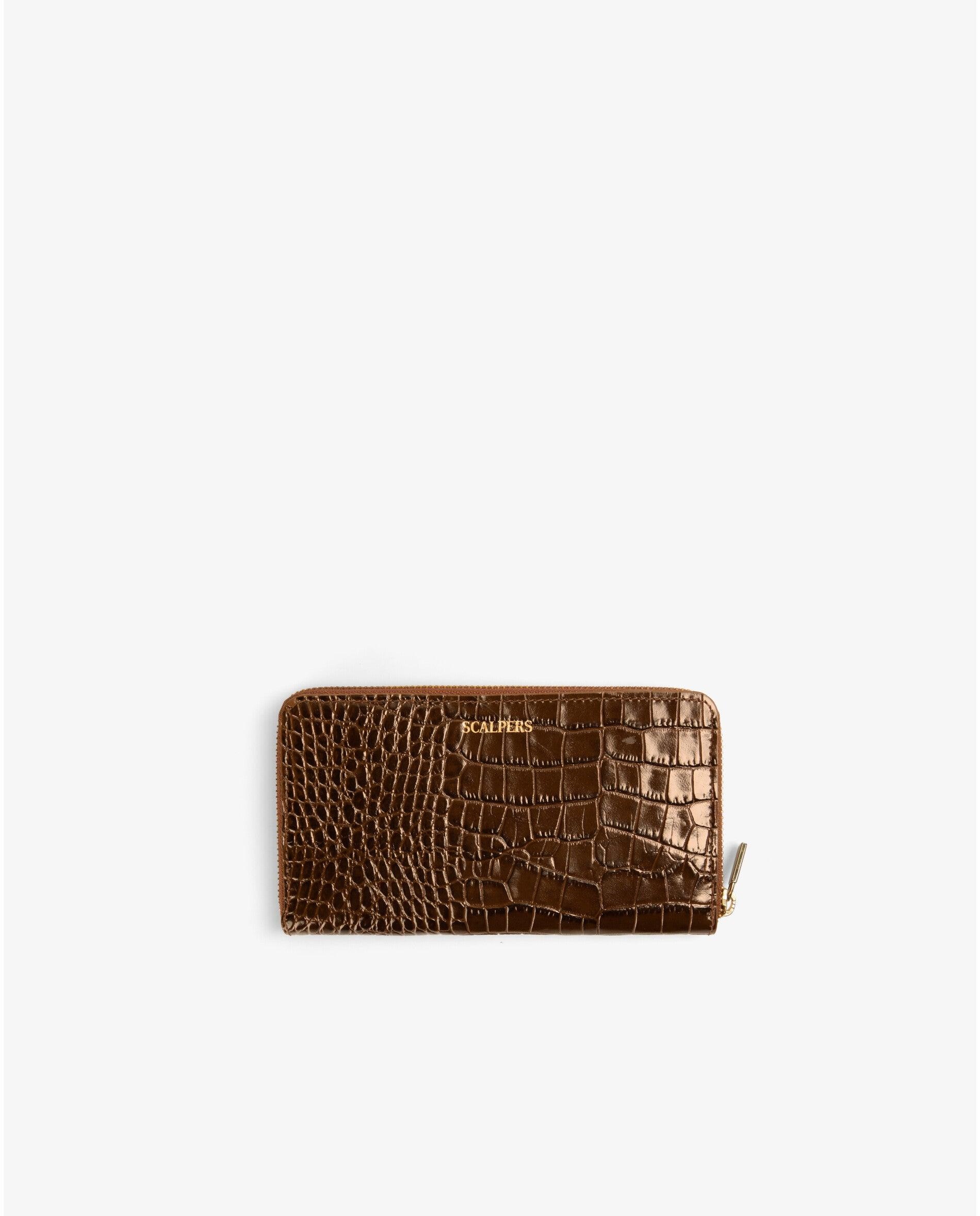 Cartera de mujer de piel en relieve con cierre de cremallera - Scalpers - Marrón oscuro Marrón oscuro-3