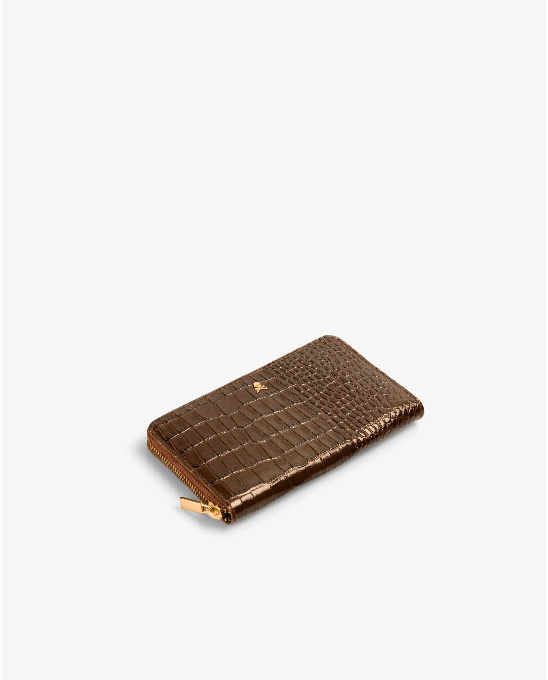 Cartera de mujer de piel en relieve con cierre de cremallera - Scalpers - Marrón oscuro Marrón oscuro-2