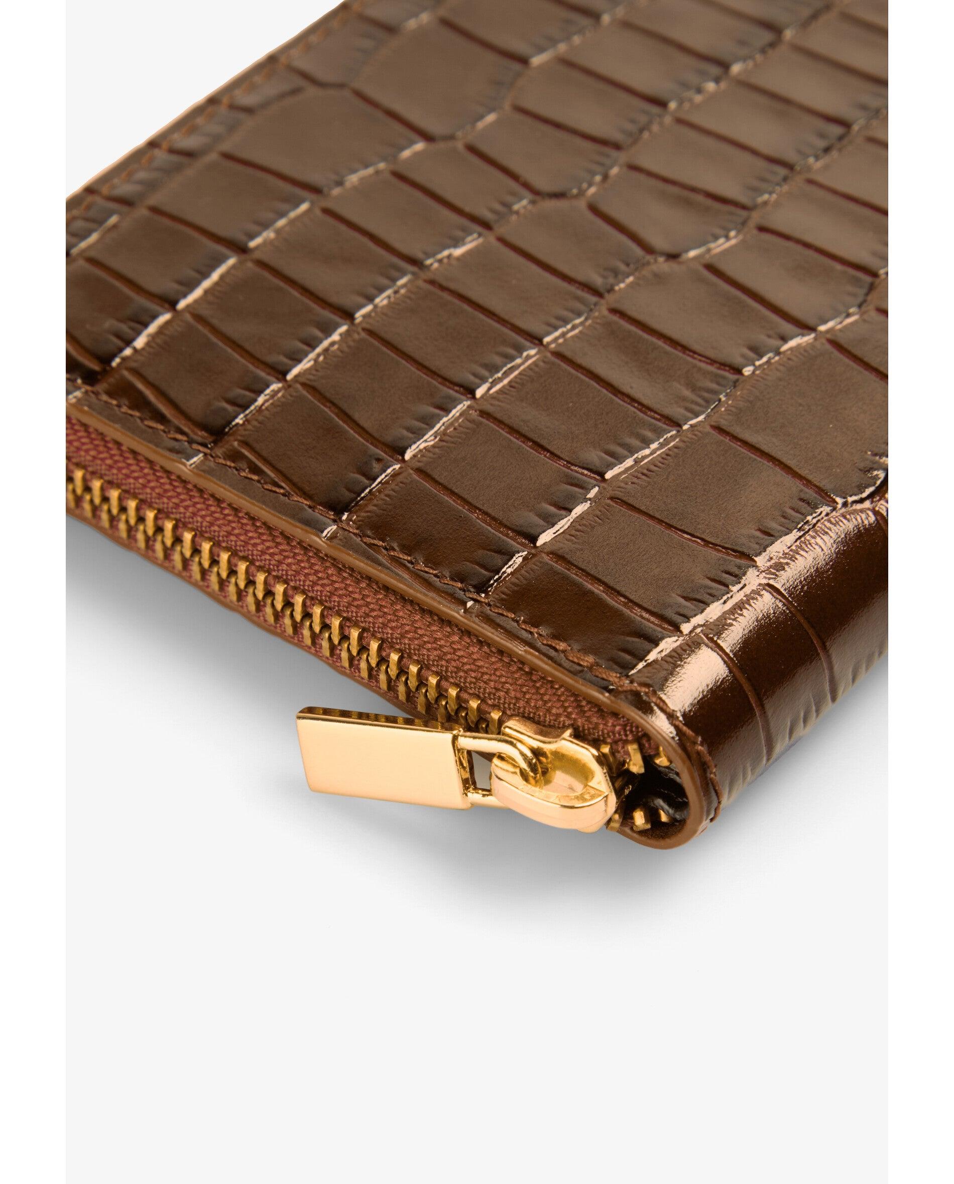 Cartera de mujer de piel en relieve con cierre de cremallera - Scalpers - Marrón oscuro Marrón oscuro-4