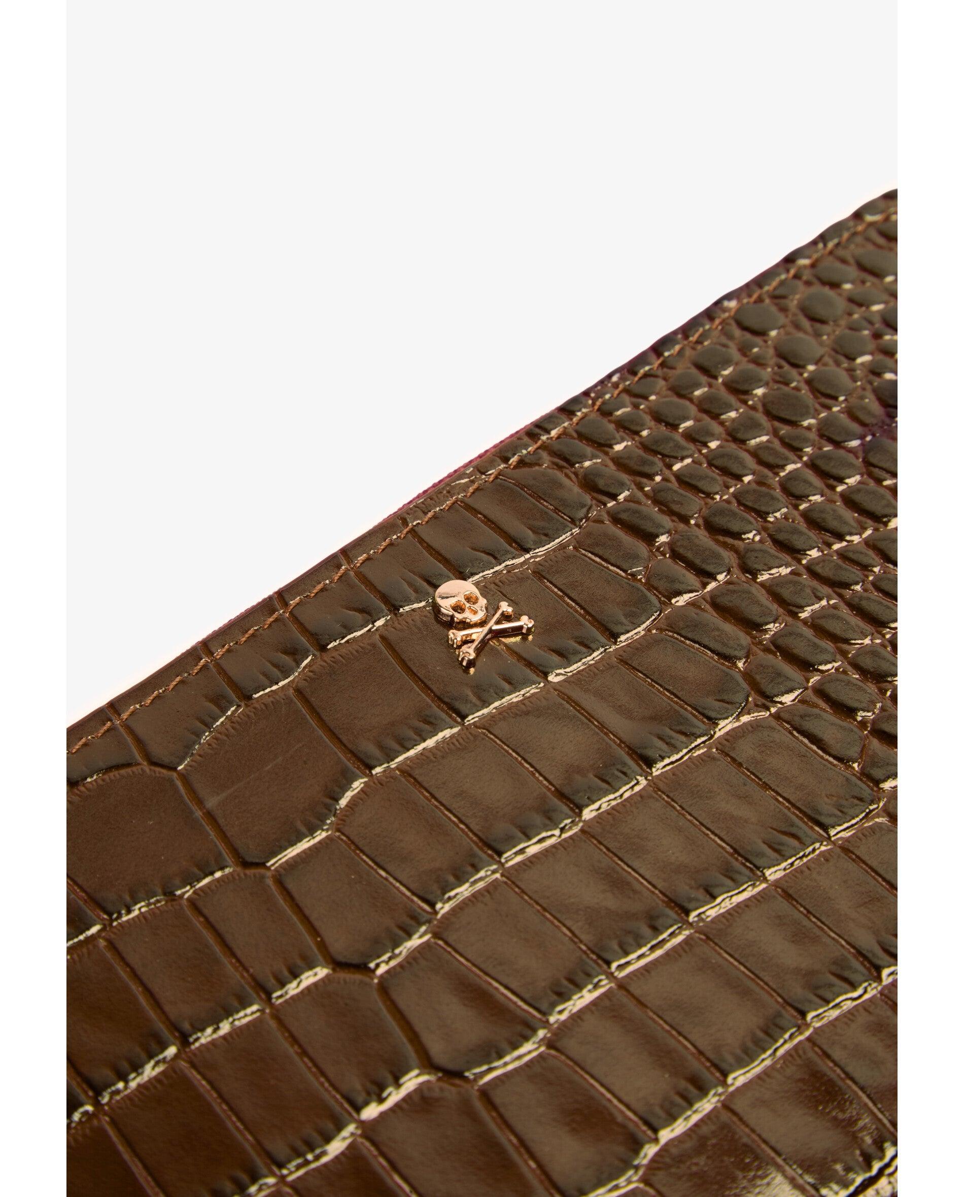 Cartera de mujer de piel en relieve con cierre de cremallera - Scalpers - Marrón oscuro Marrón oscuro-5