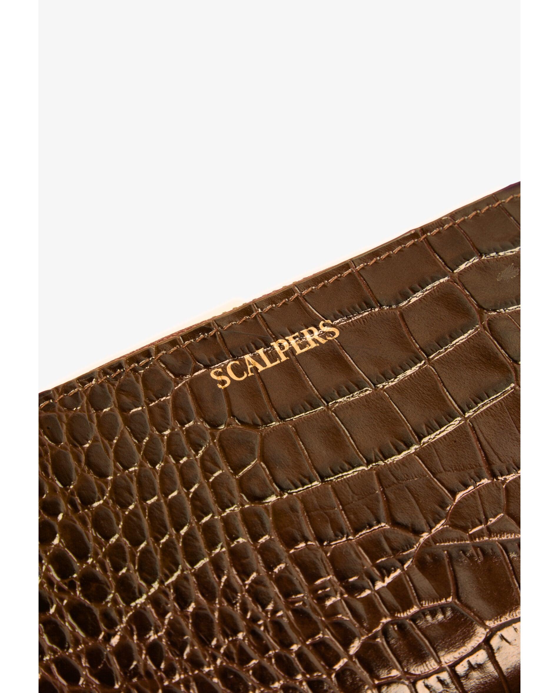 Cartera de mujer de piel en relieve con cierre de cremallera - Scalpers - Marrón oscuro Marrón oscuro-6