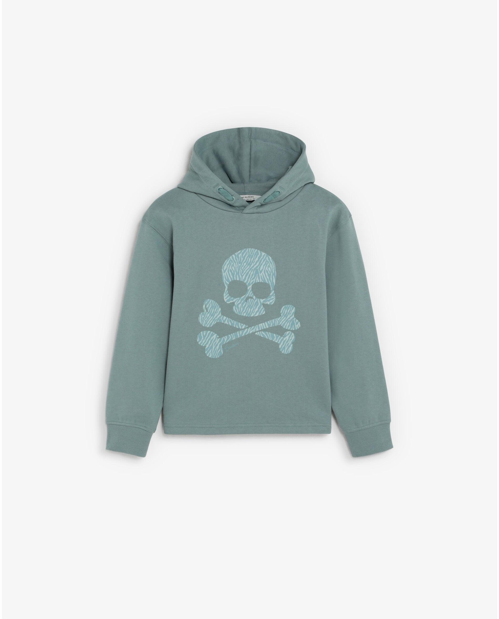 Imagen 0 de Sudadera con capucha de niña con calavera animal print frontal Verde Agua