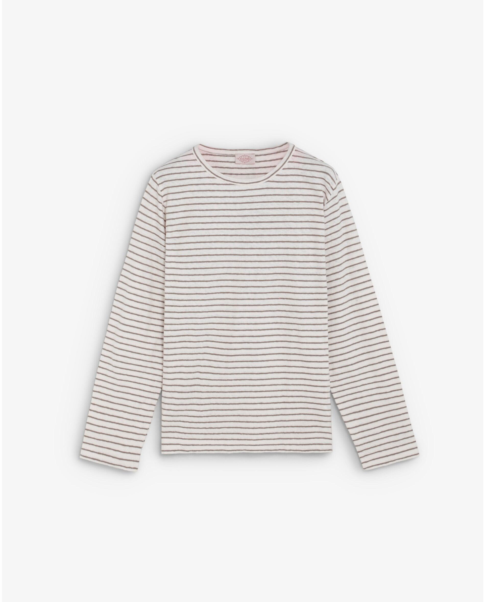 Camiseta de manga larga de hombre a rayas - Scalpers - Marrón Marrón-5