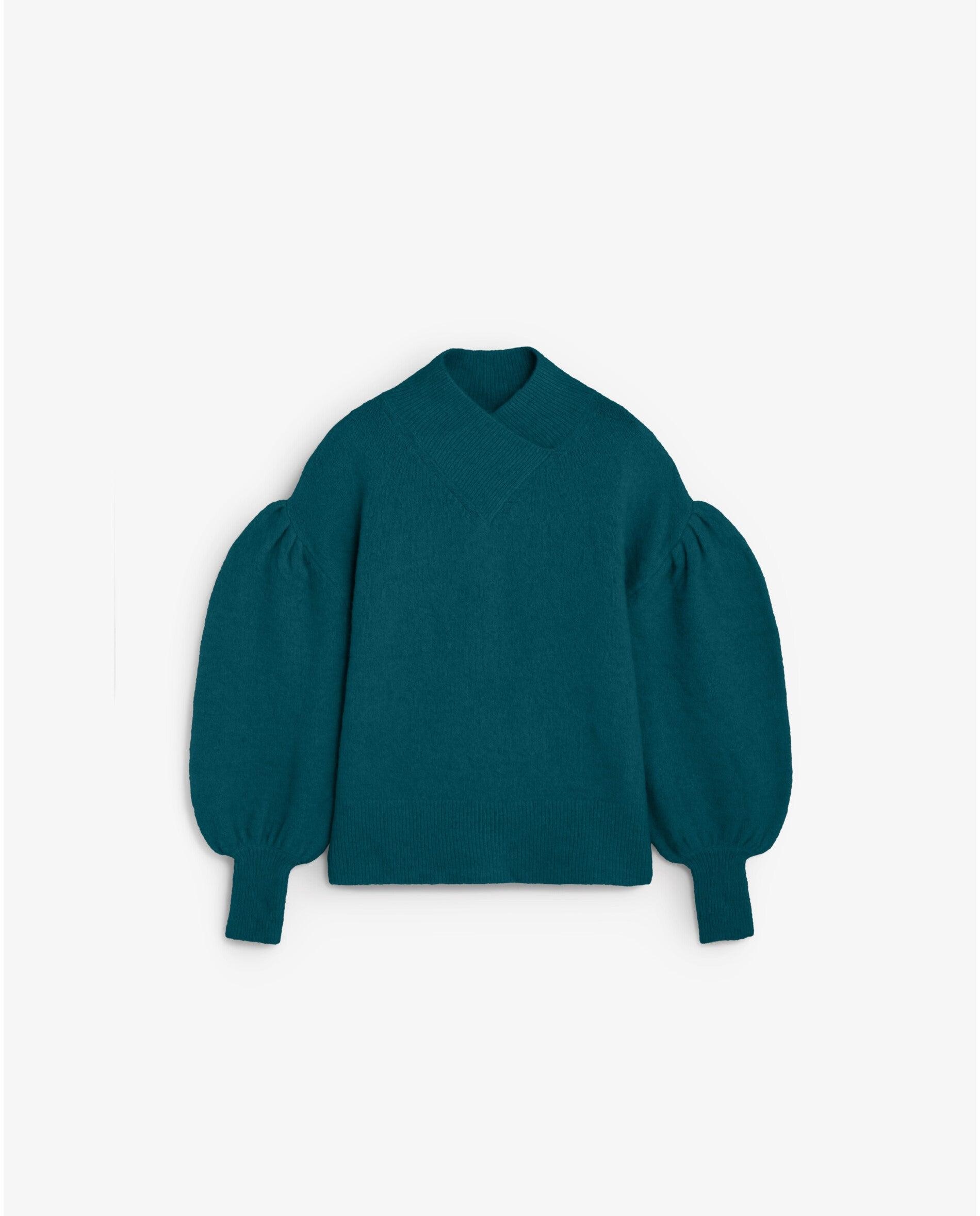 Jersey de mujer con cuello cruzado y mangas abullonadas - Scalpers - Verde morado Verde morado-1