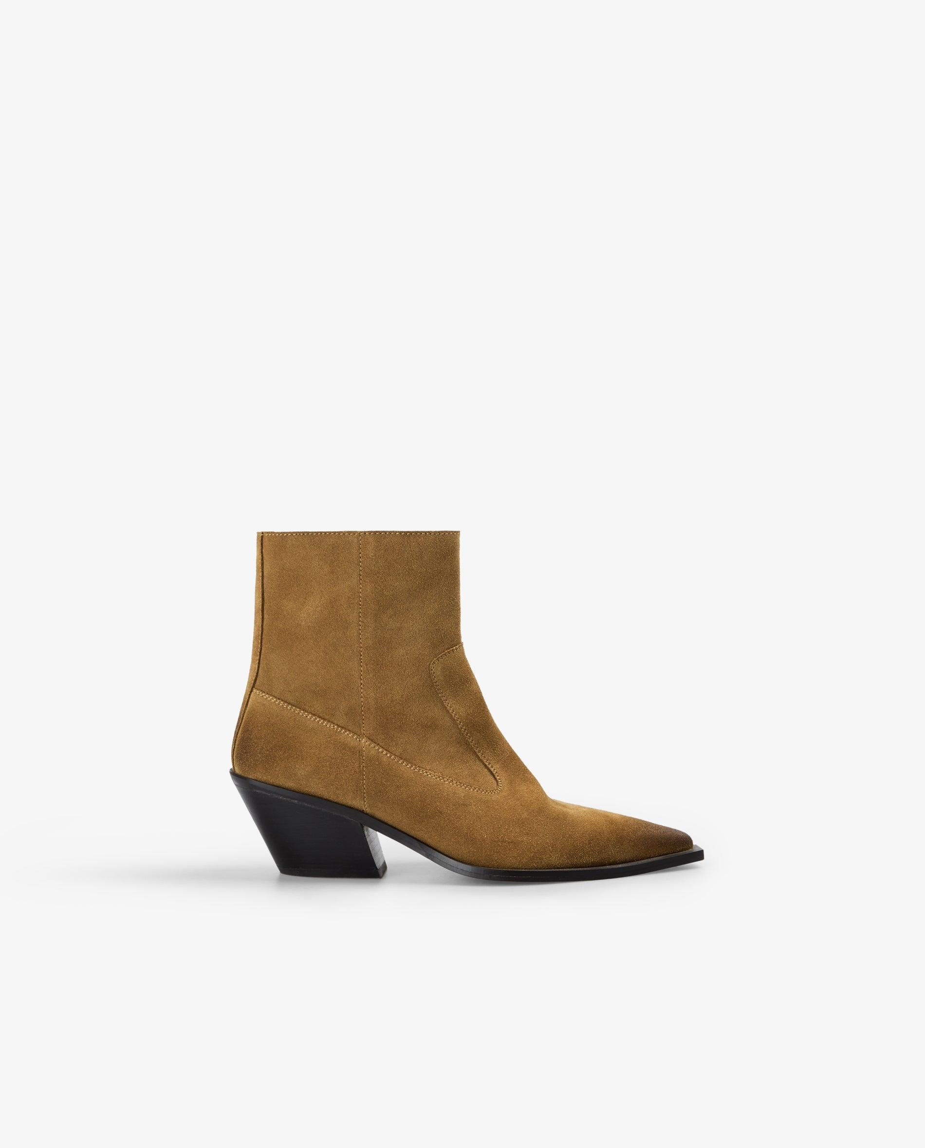 Imagen 1 de Botas básicas de mujer en ante con cremallera lateral Tabaco