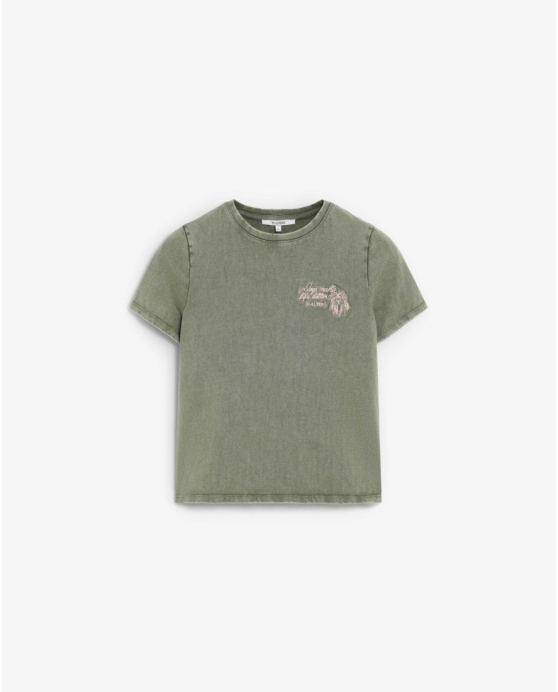 Imagen 0 de Camiseta de mujer efecto lavado con detalle bordado en el pecho Kaki