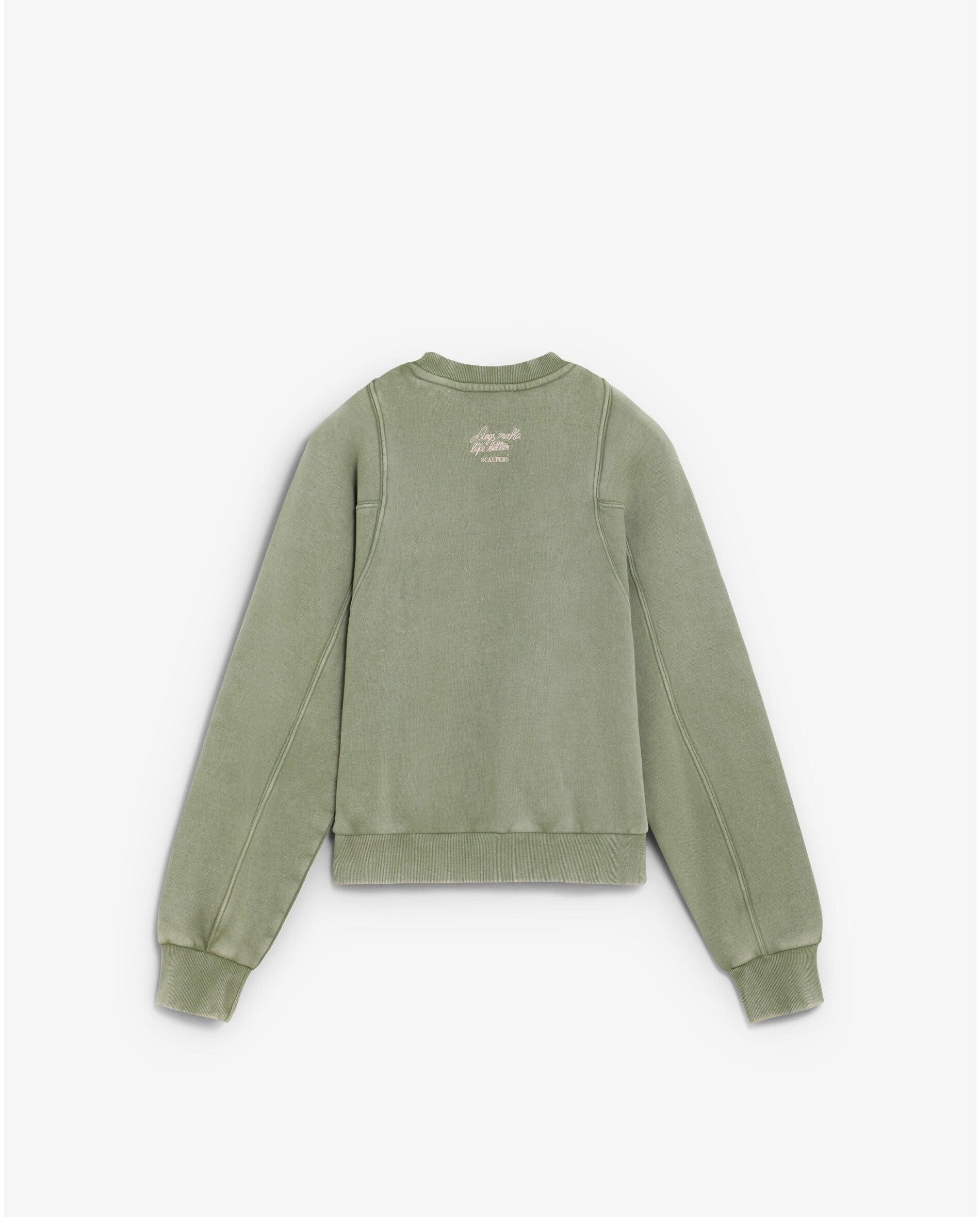 Sudadera de mujer loose fit con costuras y bordado a contraste - Scalpers - Kaki Kaki-2