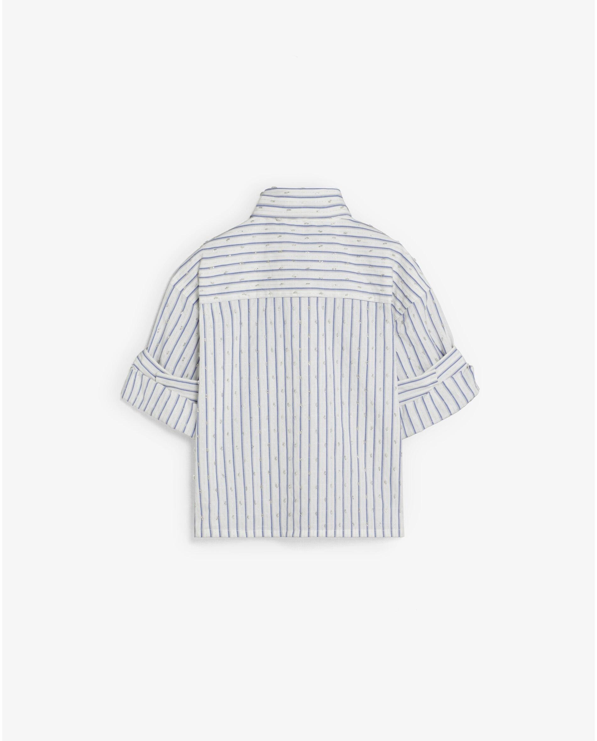 Camisa de mujer de rayas con bordados y lazada en el cuello - Scalpers - Azul Azul-2