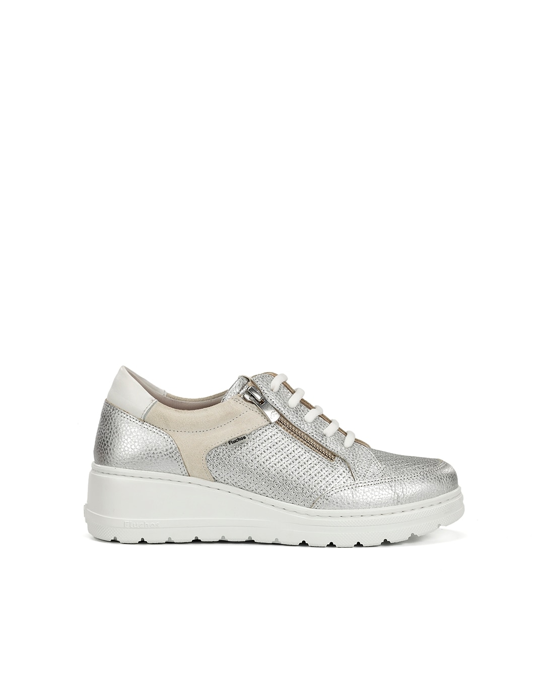 Zapatos de cordones de mujer fabricados en piel - Fluchos - Plata Plata-1