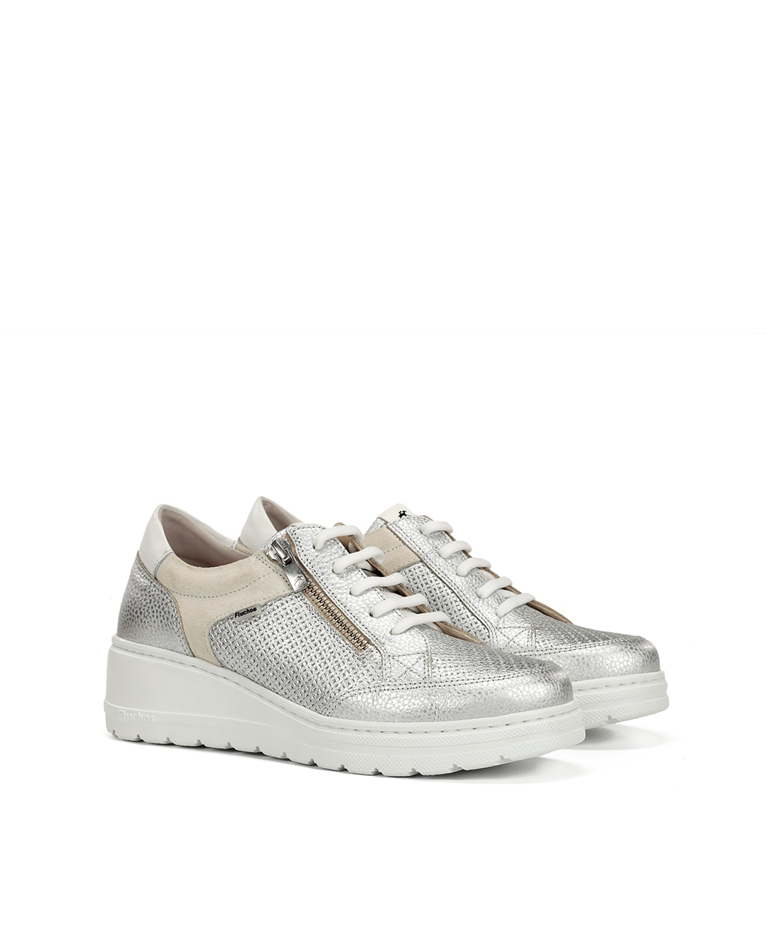 Zapatos de cordones de mujer fabricados en piel - Fluchos - Plata Plata-3