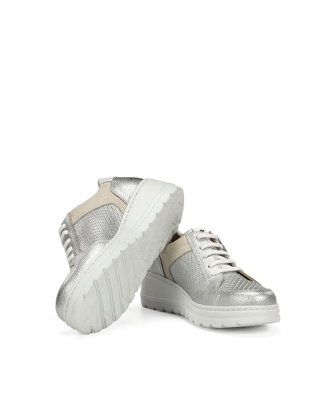 Zapatos de cordones de mujer fabricados en piel - Fluchos - Plata Plata-4