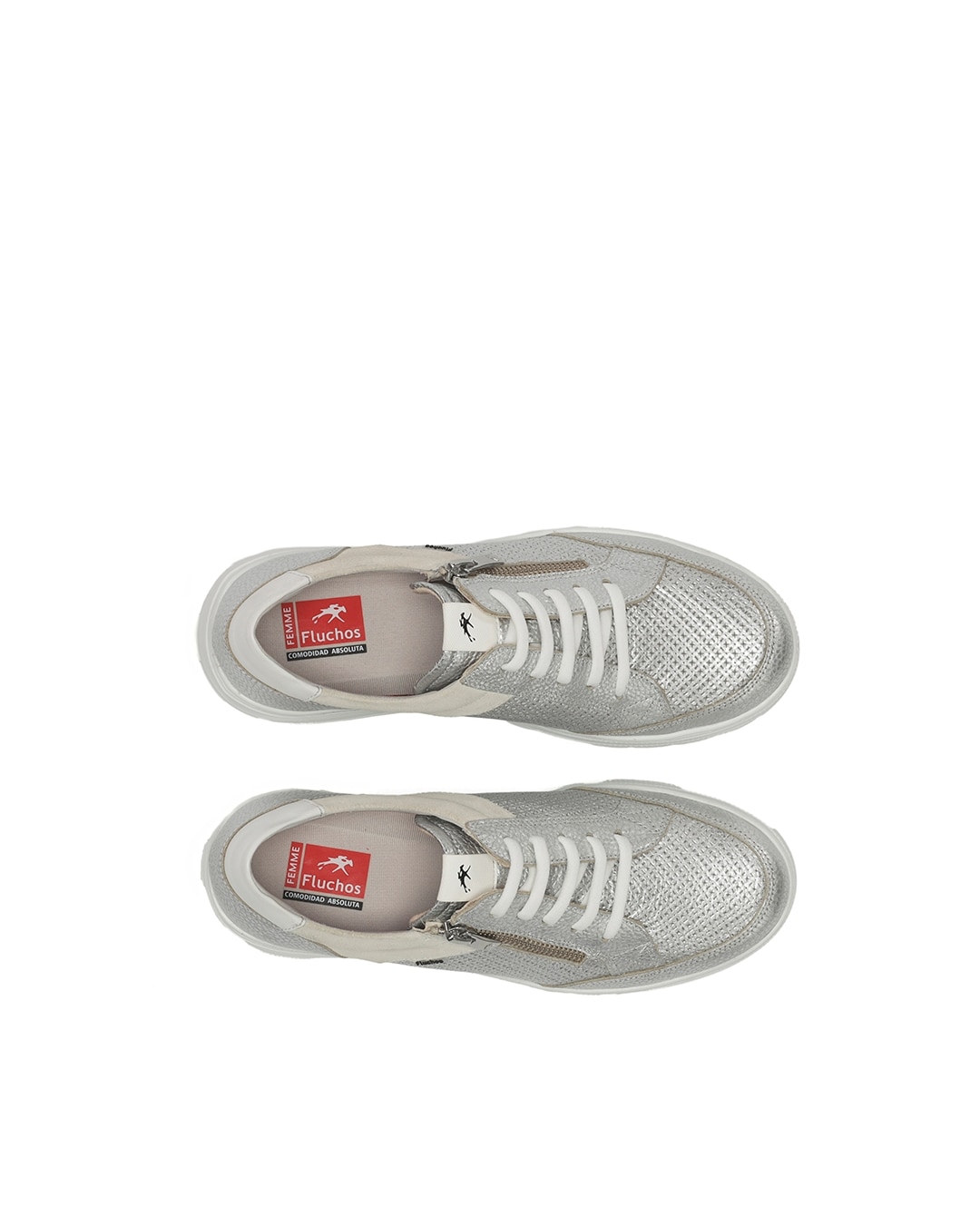 Zapatos de cordones de mujer fabricados en piel - Fluchos - Plata Plata-5