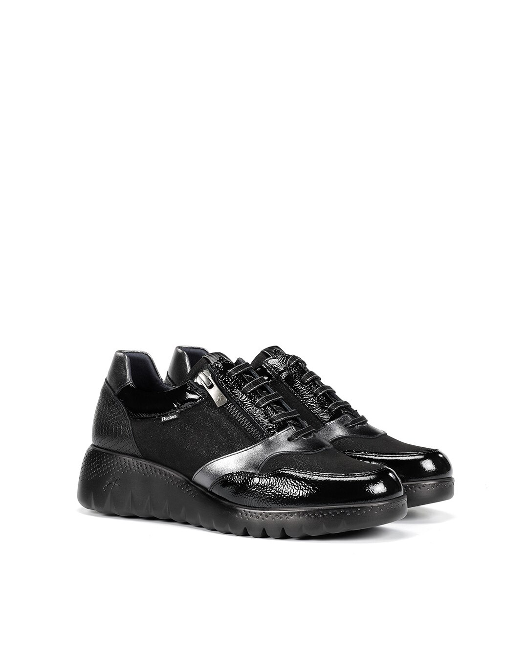 Zapatos de cordones de mujer fabricados en piel - Fluchos - Negro Negro-3