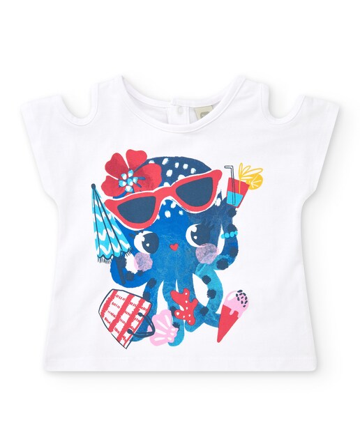 Imagen 0 de Camiseta de bebé niña con estampado de pulpo y aberturas en los hombros