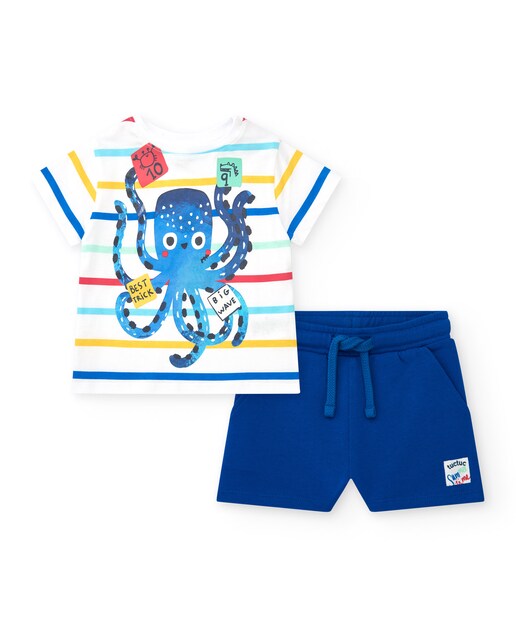 Imagen 0 de Conjunto de bebé niño con camiseta a rayas y bermuda azul