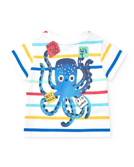Imagen 0 de Camiseta de bebé niño a rayas con dibujo de pulpo