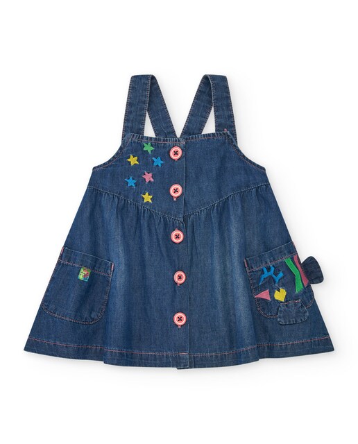 Imagen 0 de Vestido de bebé niña en denim con bordado de estrellas